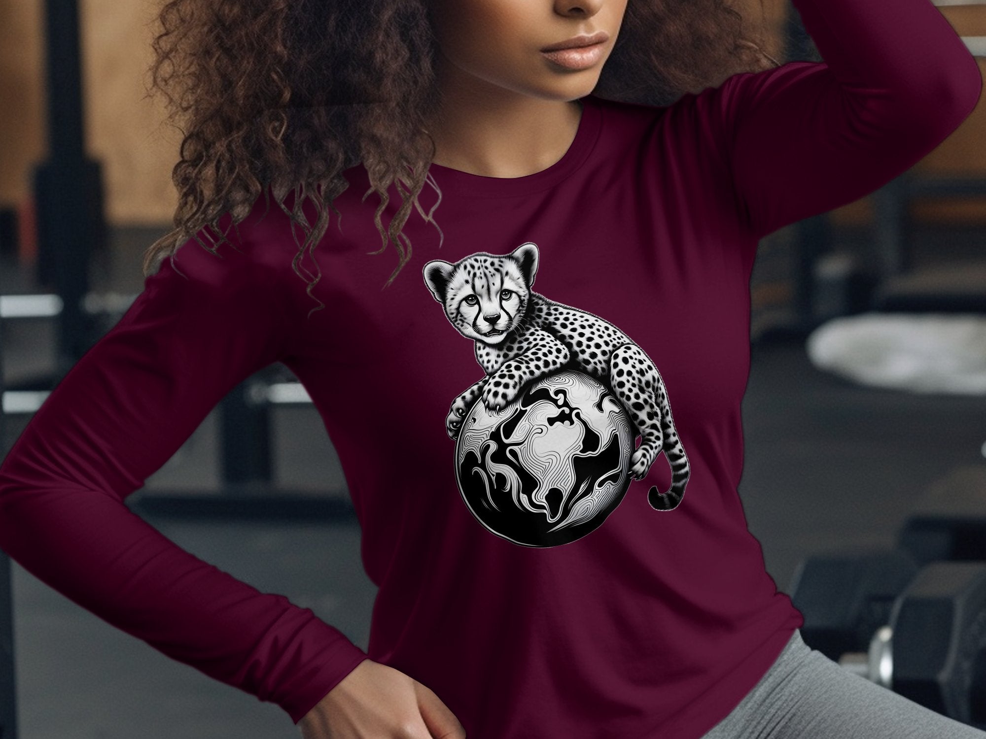 Cheetah World - Coloured Gildan Long Sleeve Realistic Animal Talisman Unisex Cute Tee Graphic Design