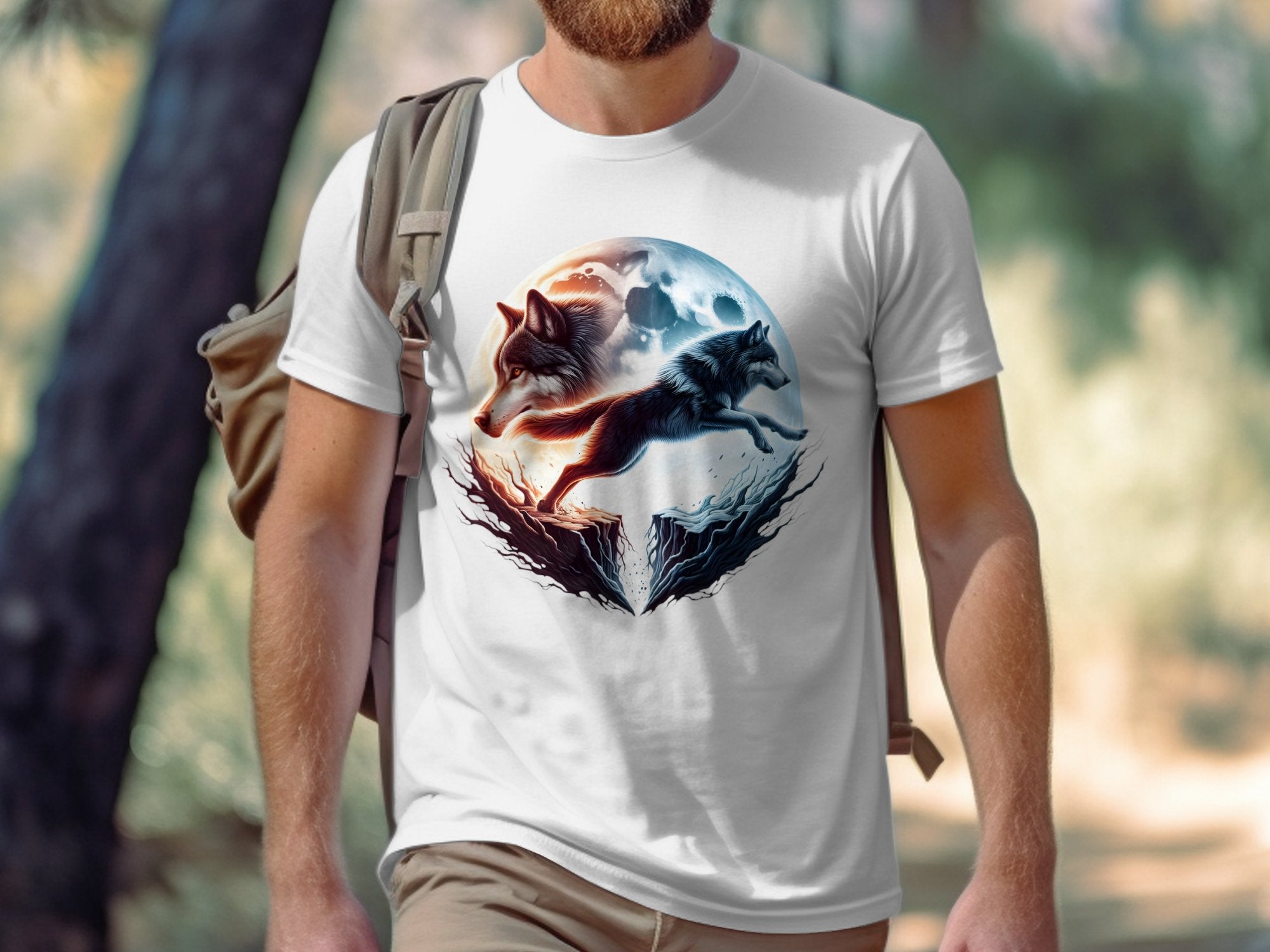 Moon Wolf - T-Shirt Realistic Full Colour Animal Talisman Unisex Mythology Tee Gildan Graphic Design