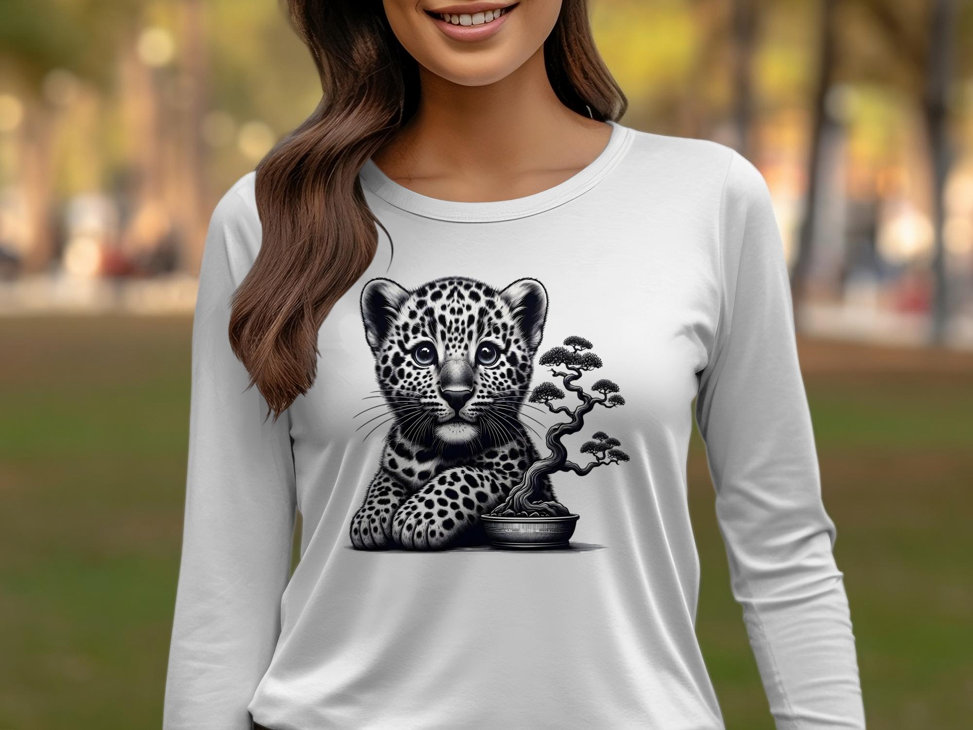 Leopard Bonsai - Coloured Gildan Long Sleeve Realistic Animal Talisman Unisex Cute Tee Graphic Design