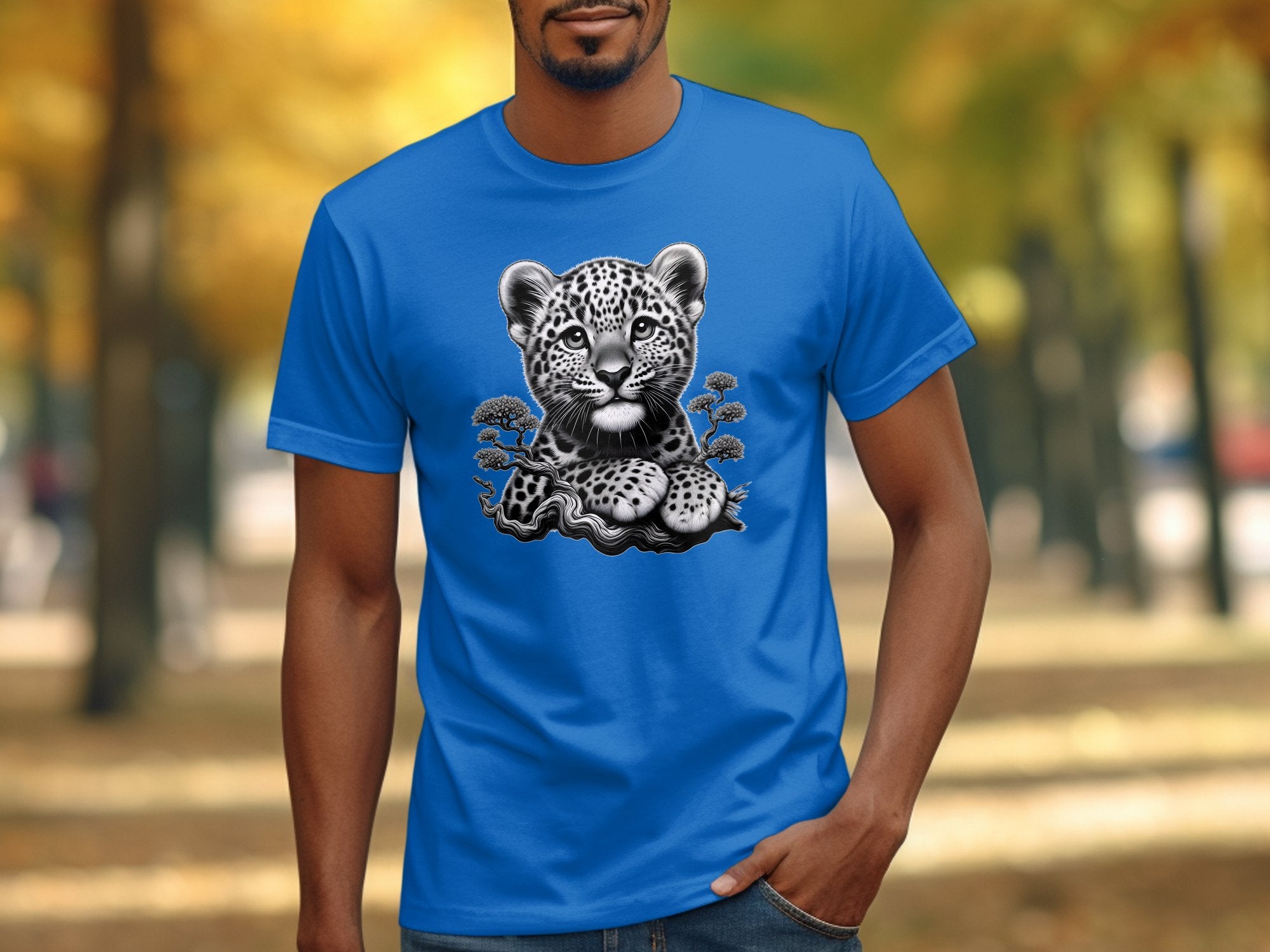 Leopard Bonsai - Coloured Gildan T-Shirt Realistic Animal Talisman Unisex Cute Tee Graphic Design