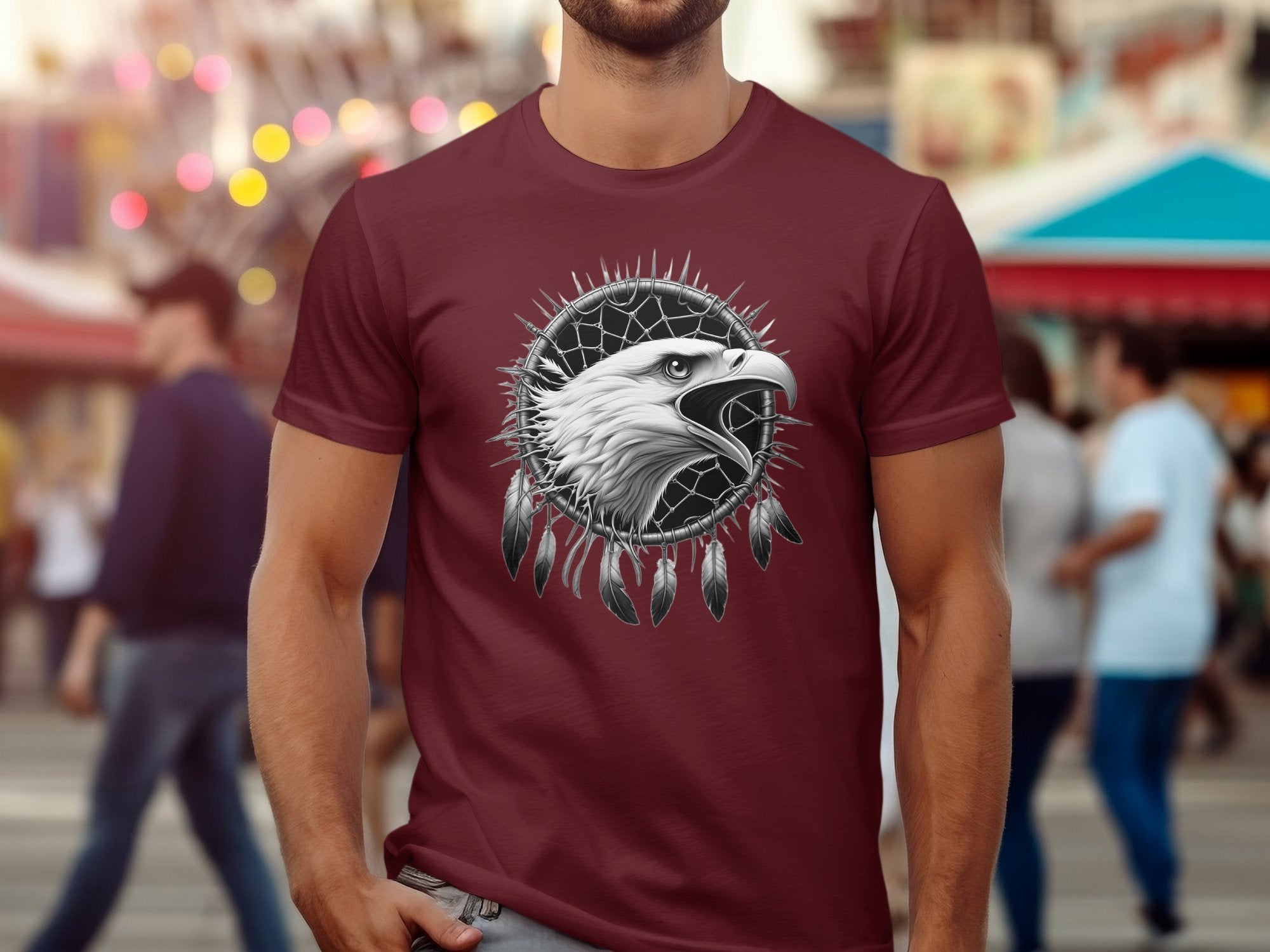 Dreamcatcher Eagle - Coloured Gildan T-Shirt Realistic Native American Talisman Unisex Mythology Tee Graphic Design