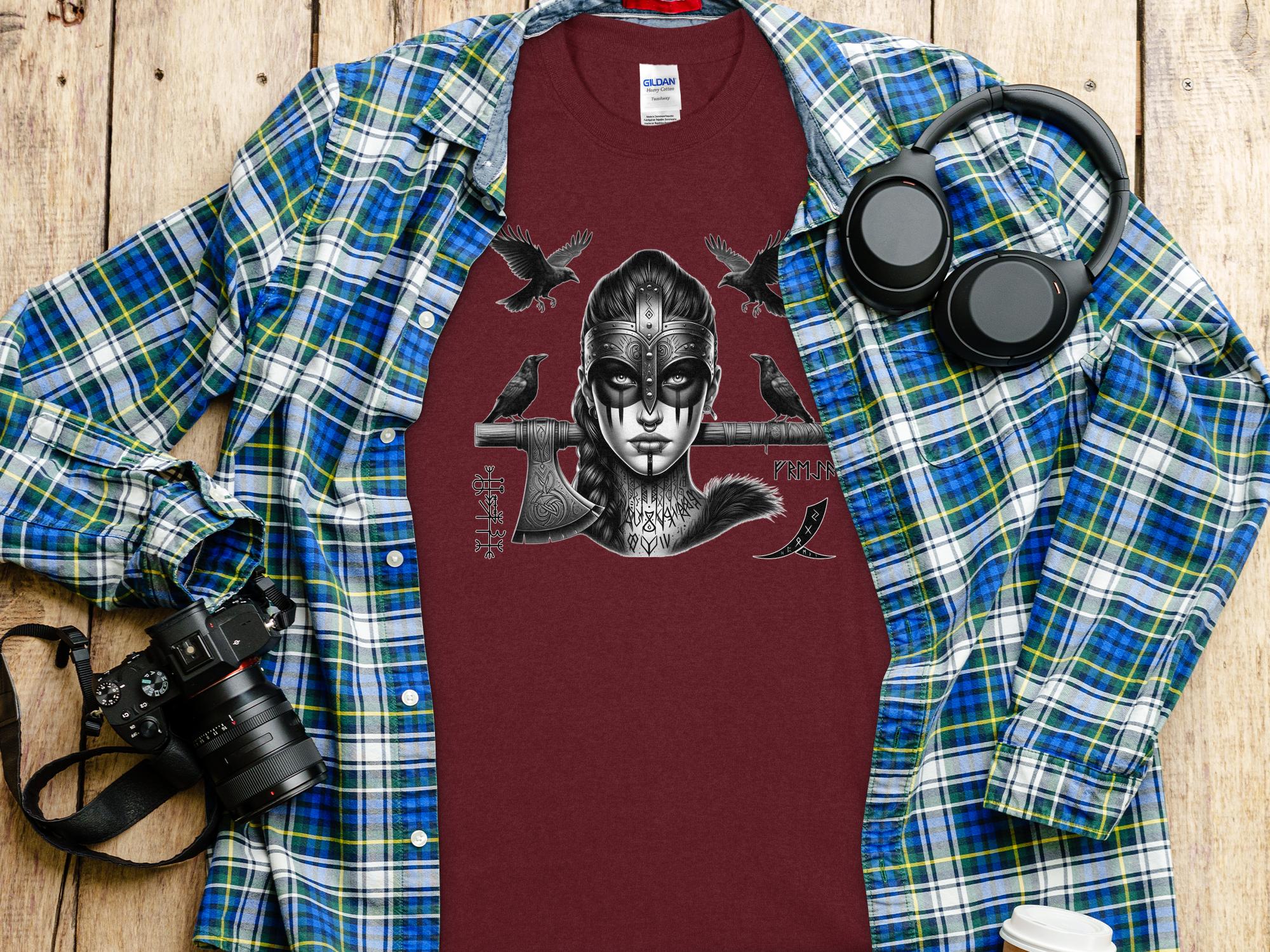 Viking Shield Maiden - Coloured Gildan T Shirt Realistic Norse Talisman Men Women Unisex Valhalla Tee Graphic Design