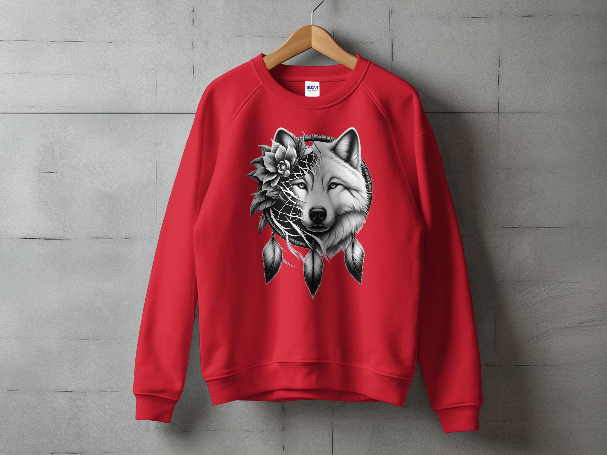 Dreamcatcher Wolf - Coloured Gildan Sweatshirt Realistic Native American Talisman Unisex Mythology Tee Graphic Design