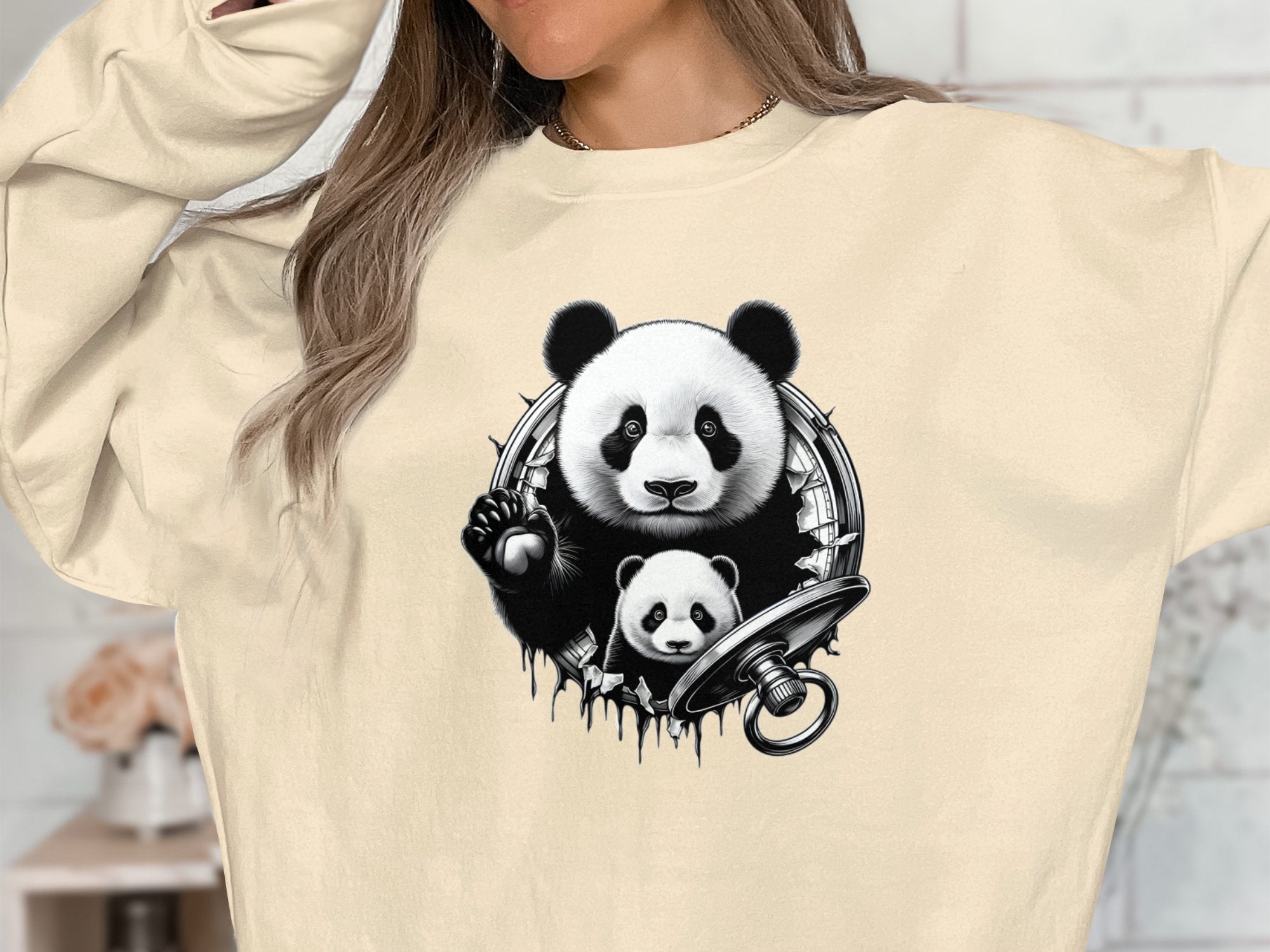 Panda - Coloured Gildan Sweatshirt Realistic Animal Talisman Unisex Cute Tee Graphic Design