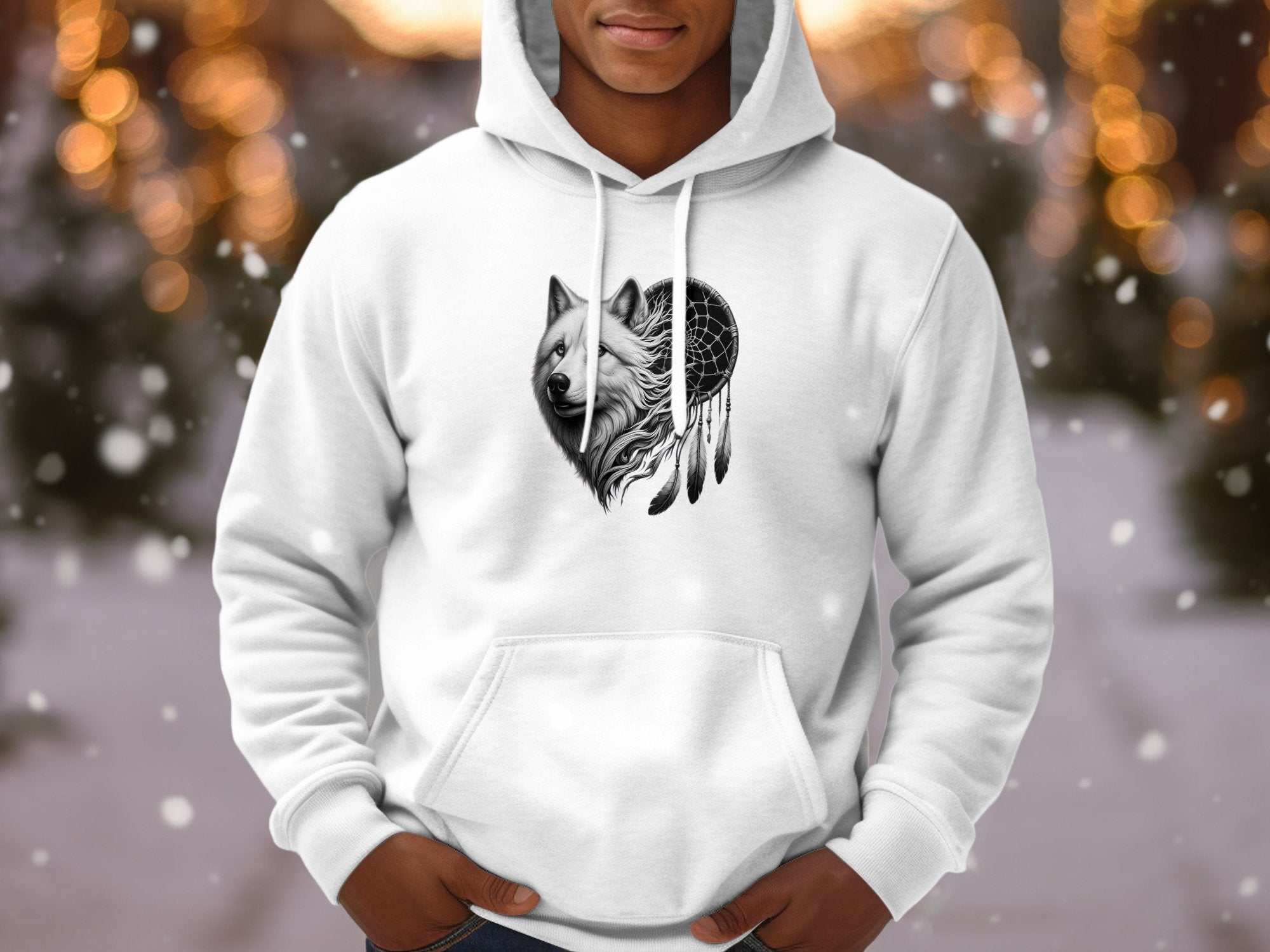 Dreamcatcher Wolf - Coloured Gildan Hoodie Realistic Native American Talisman Unisex Mythology Tee Graphic Design