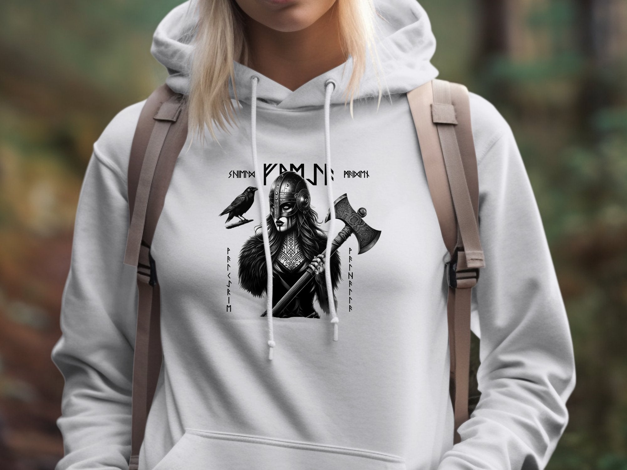 Viking Shield Maiden - Coloured Gildan Hoodie Realistic Norse Talisman Men Women Unisex Valhalla Tee Graphic Design