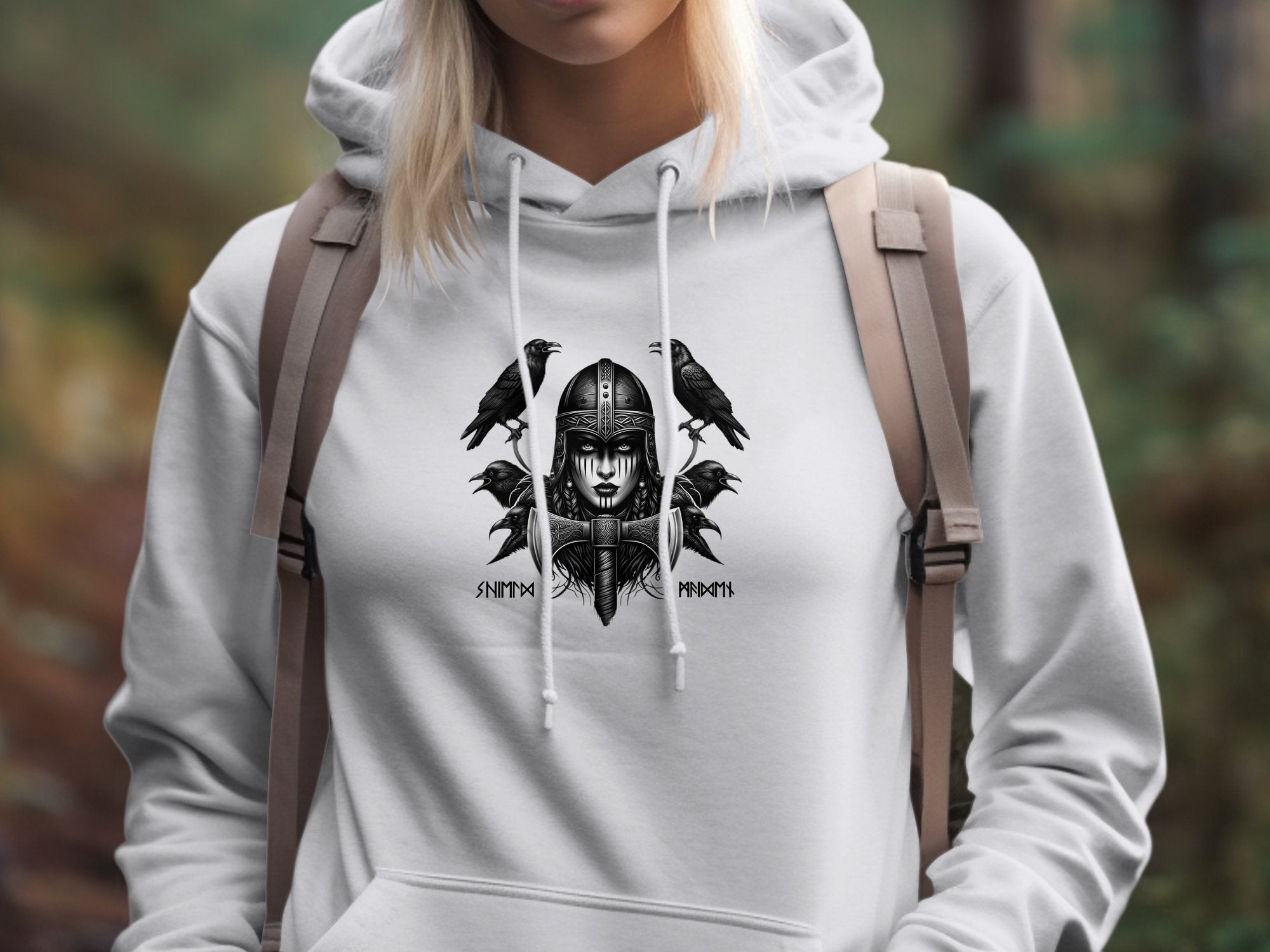 Viking Shield Maiden - Coloured Gildan Hoodie Realistic Norse Talisman Men Women Unisex Valhalla Tee Graphic Design