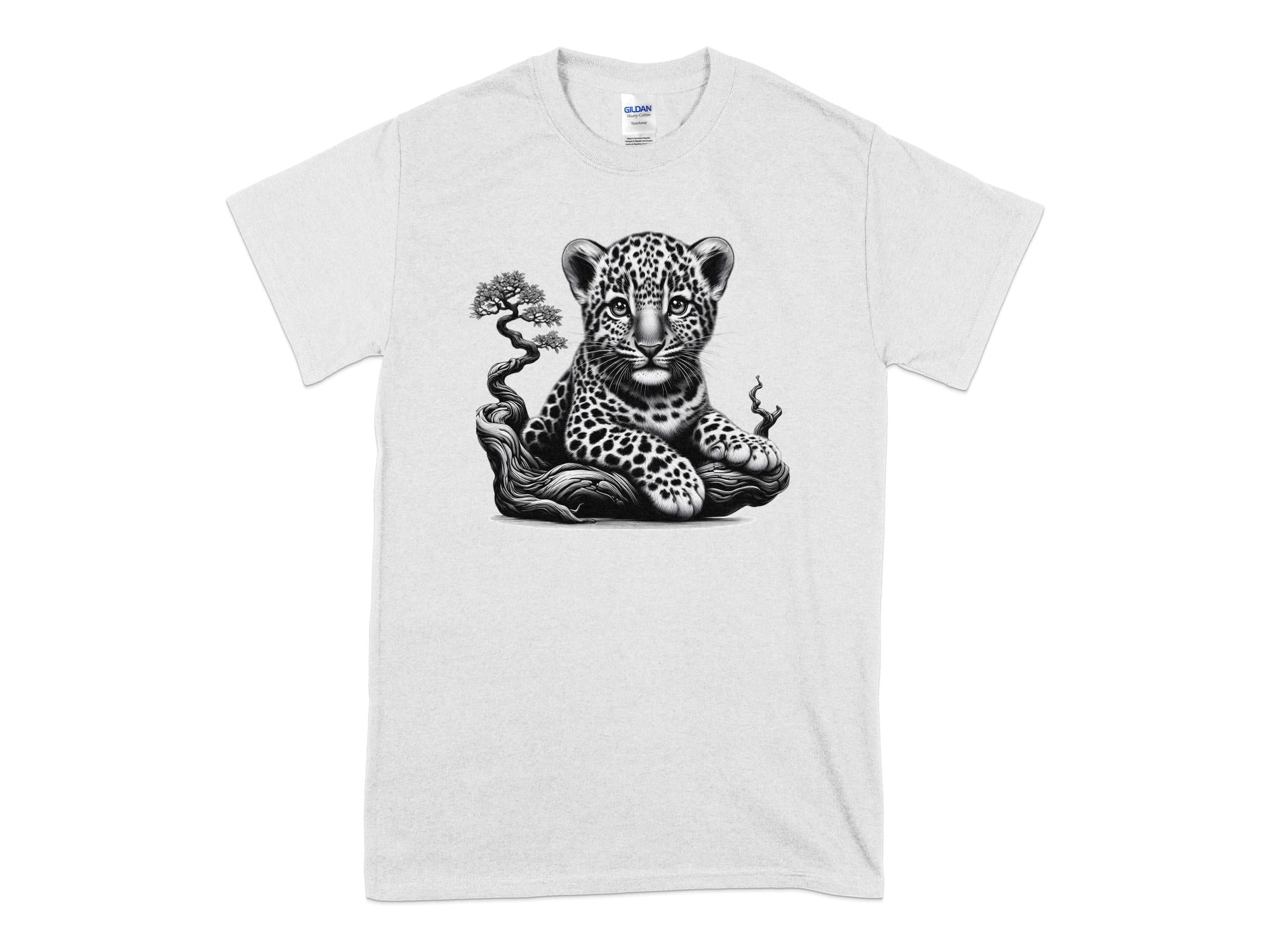 Leopard Bonsai - Coloured Gildan T-Shirt Realistic Animal Talisman Unisex Cute Tee Graphic Design