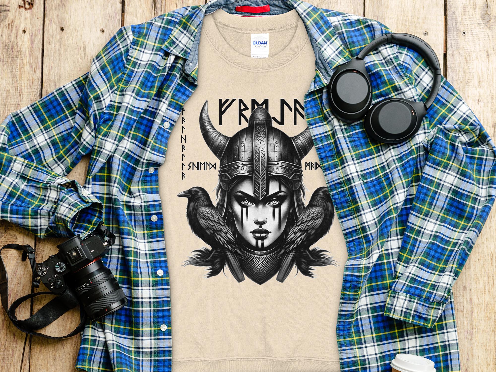 Viking Shield Maiden - Coloured Gildan Sweatshirt Realistic Norse Talisman Men Women Unisex Valhalla Tee Graphic Design