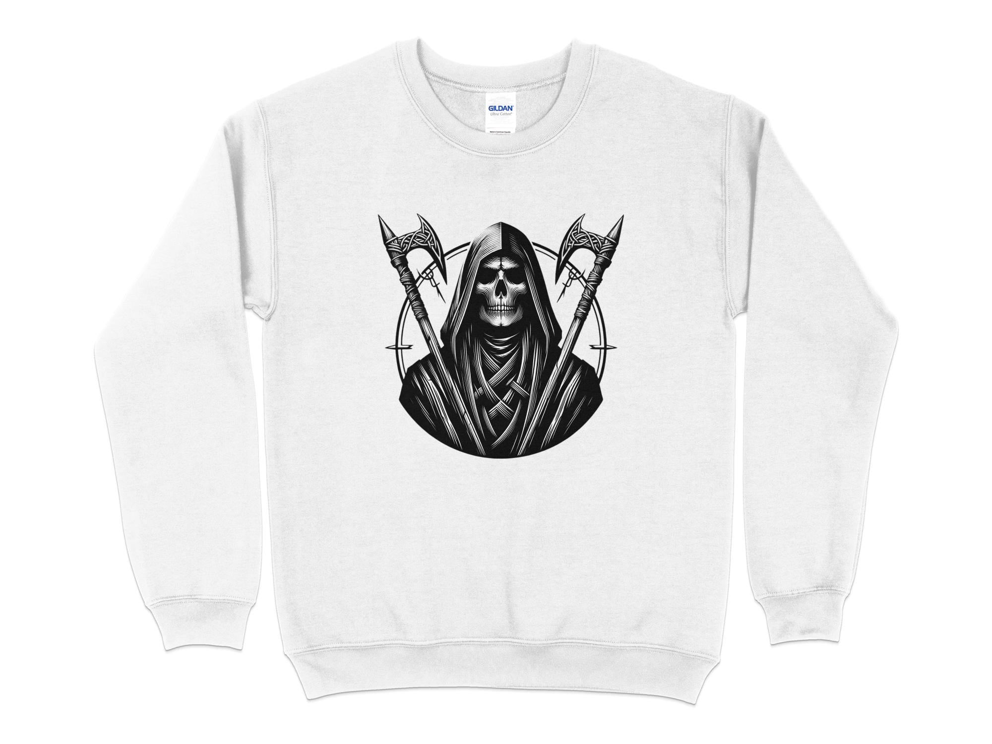 Grim Reaper - Black White Gildan Sweatshirt Commemorative Talisman Unisex Tee Graphic Design