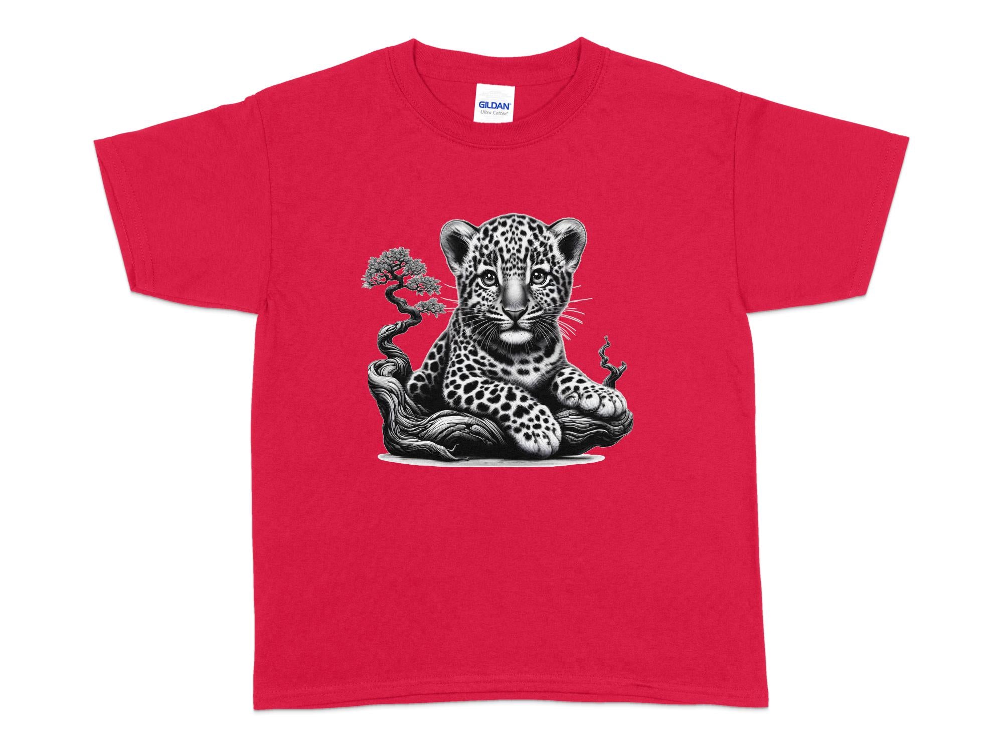 Leopard Bonsai - Coloured Gildan Kids T-Shirt Realistic Animal Talisman Unisex Cute Tee Graphic Design