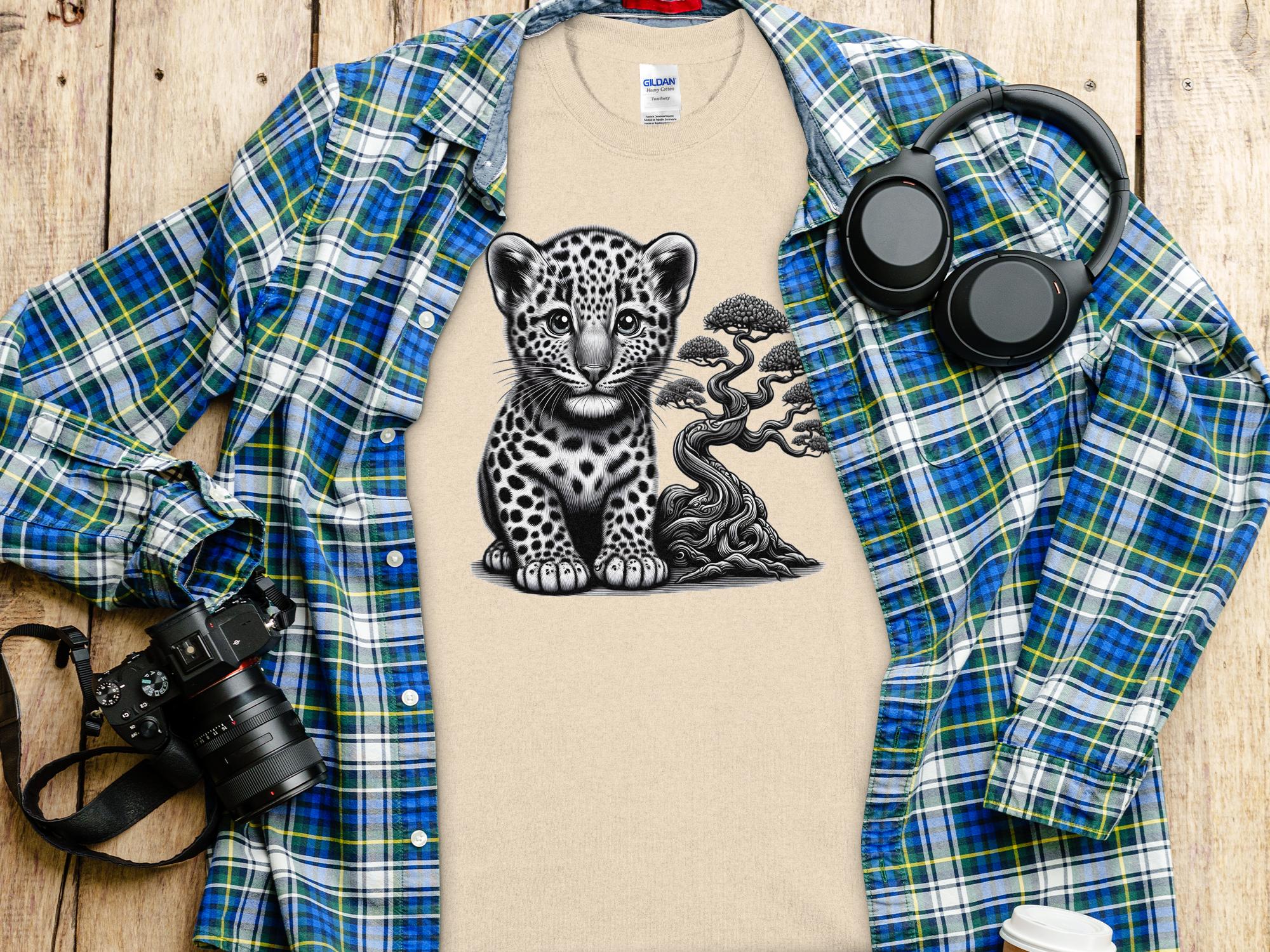 Leopard Bonsai - Coloured Gildan T-Shirt Realistic Animal Talisman Unisex Cute Tee Graphic Design