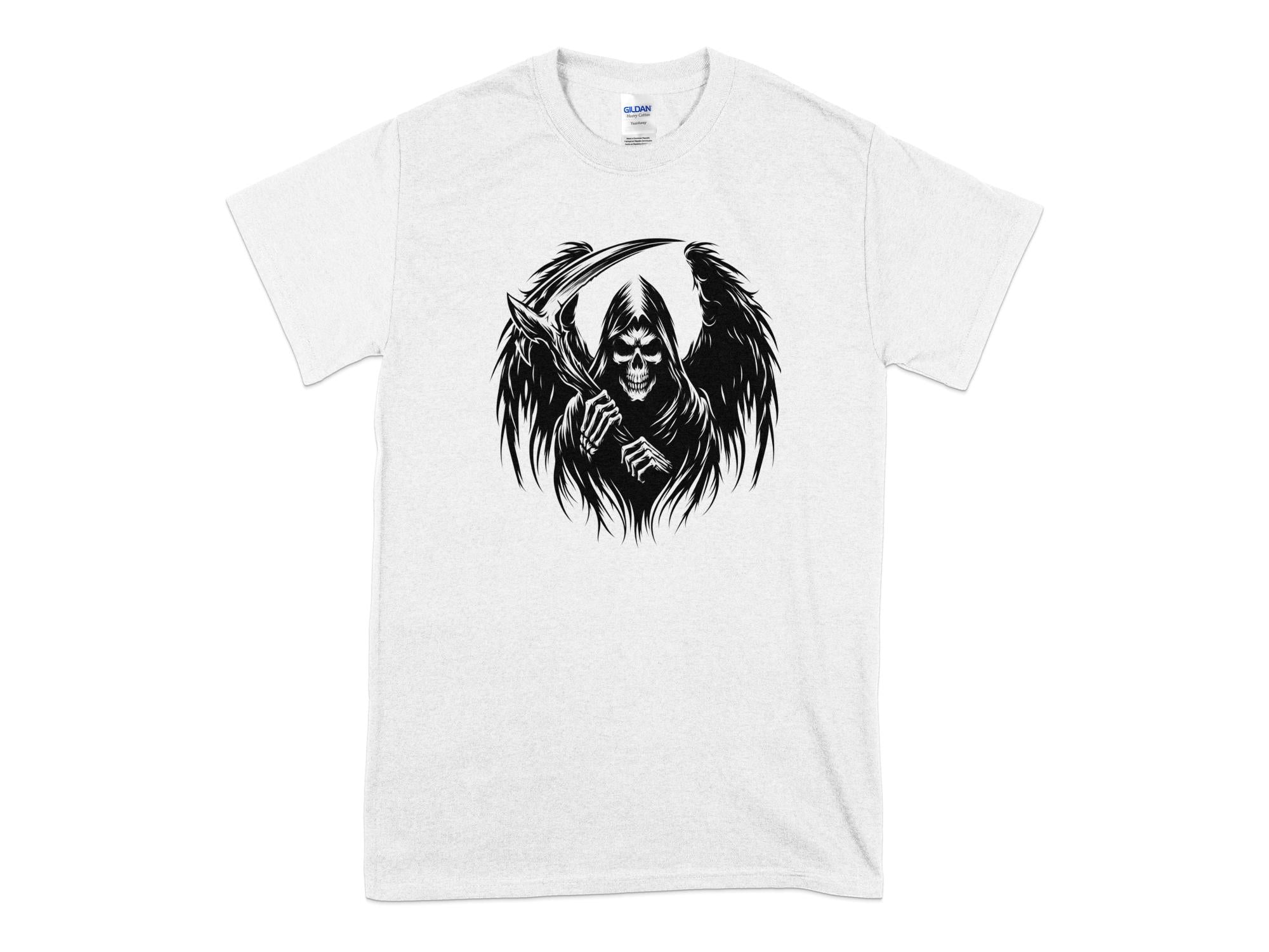 Grim Reaper - Black White Gildan T-Shirt Commemorative Talisman Unisex Tee Graphic Design