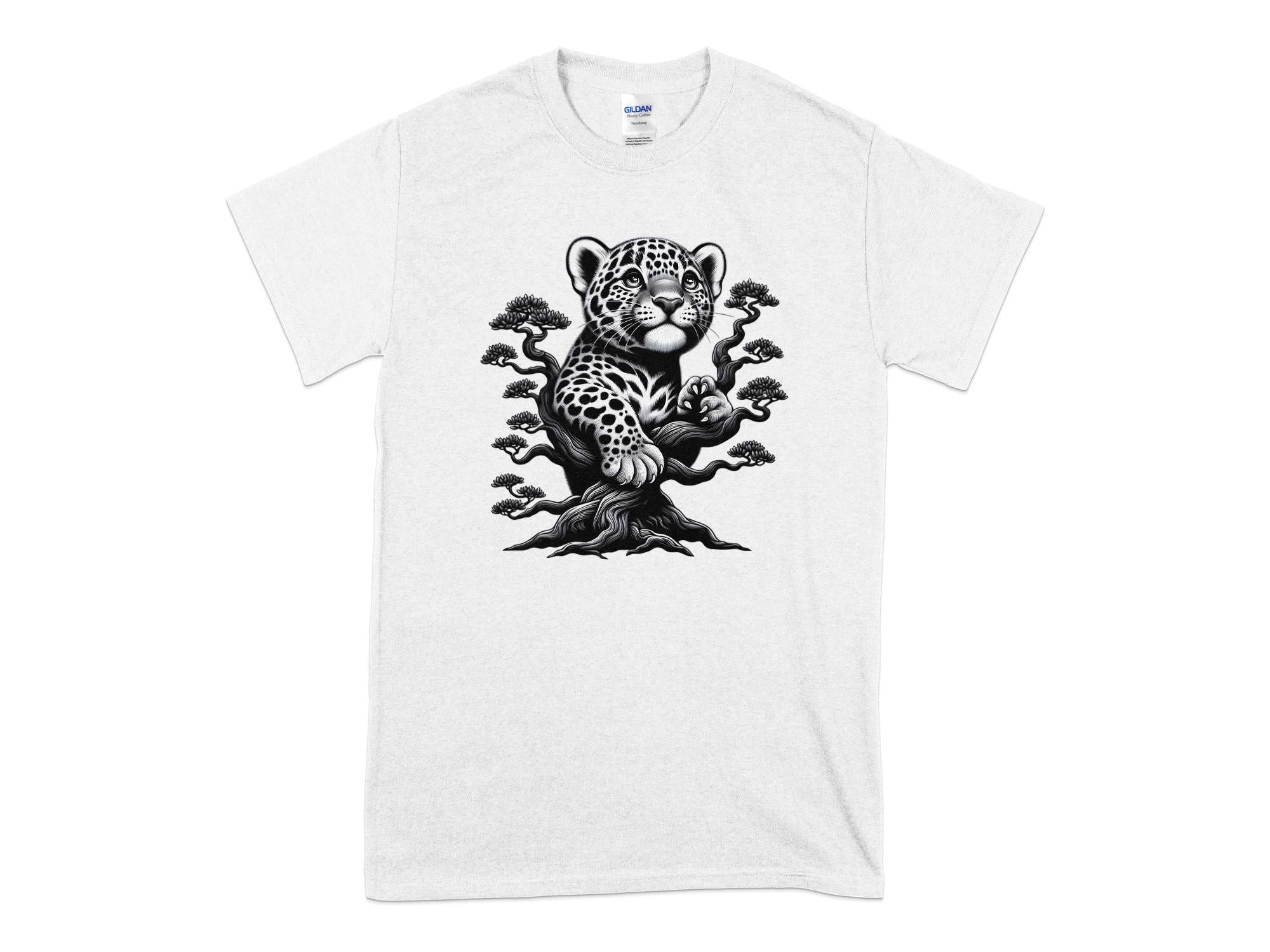 Leopard Bonsai - Coloured Gildan T-Shirt Realistic Animal Talisman Unisex Cute Tee Graphic Design