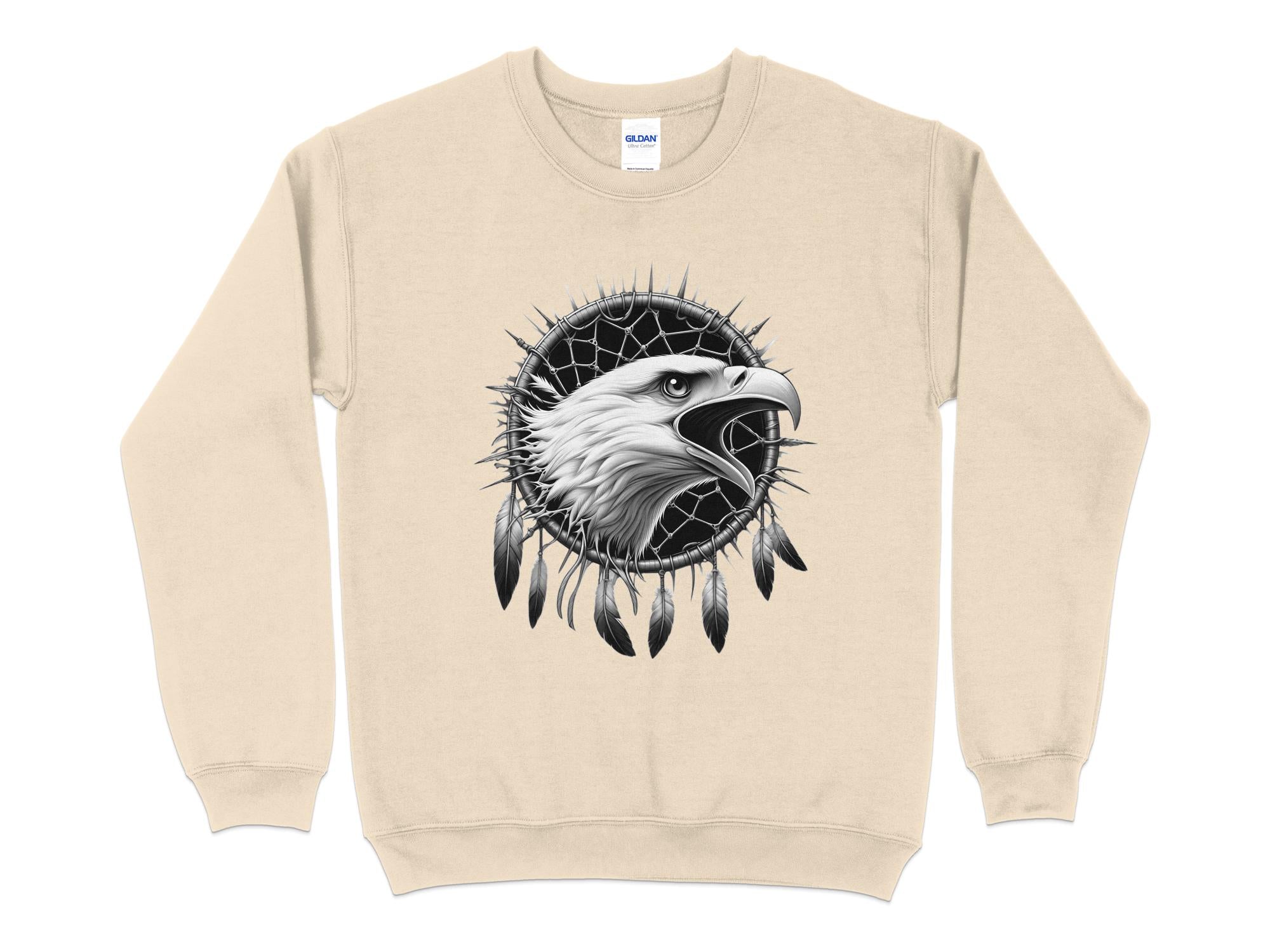 Dreamcatcher Eagle - Coloured Gildan Sweatshirt Realistic Native American Talisman Unisex Mythology Tee Graphic Design