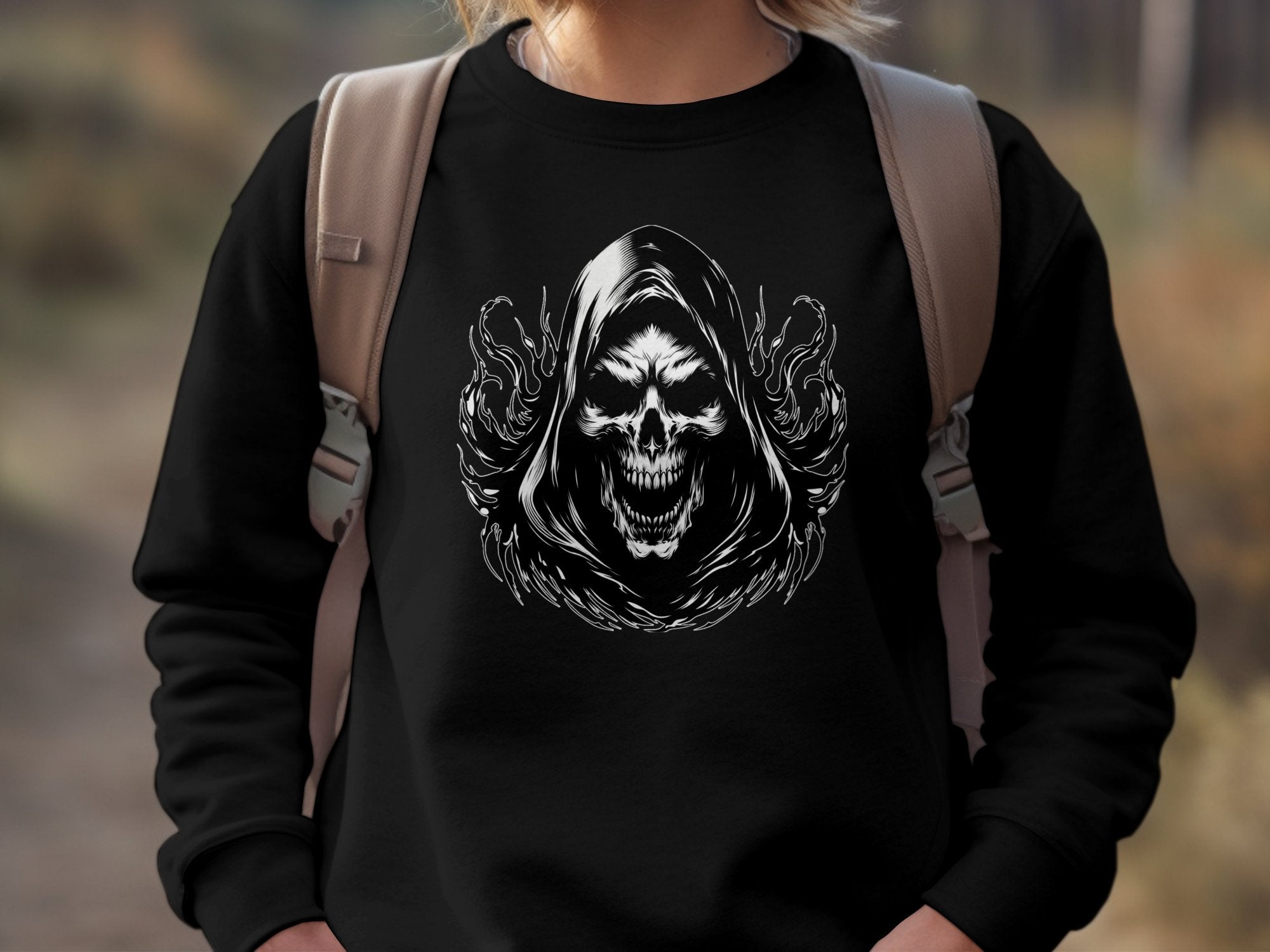 Grim Reaper - Black White Gildan Sweatshirt Commemorative Talisman Unisex Tee Graphic Design