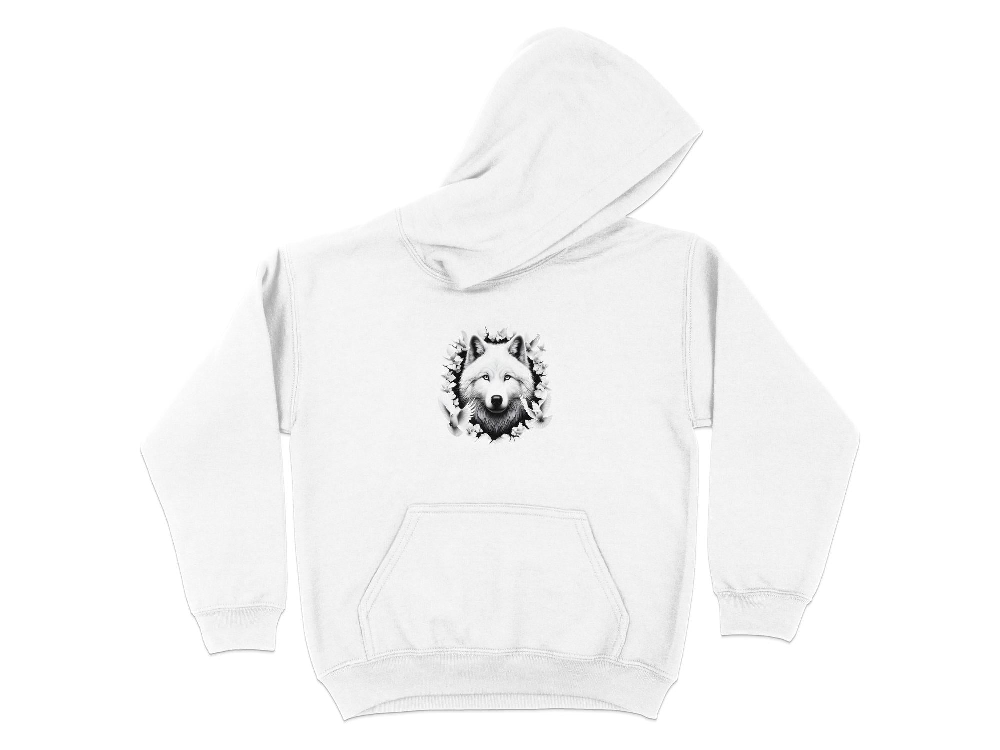 Wolf x Doves - Black White Gildan Hoodie Realistic Animal Talisman Unisex Tee Graphic Design