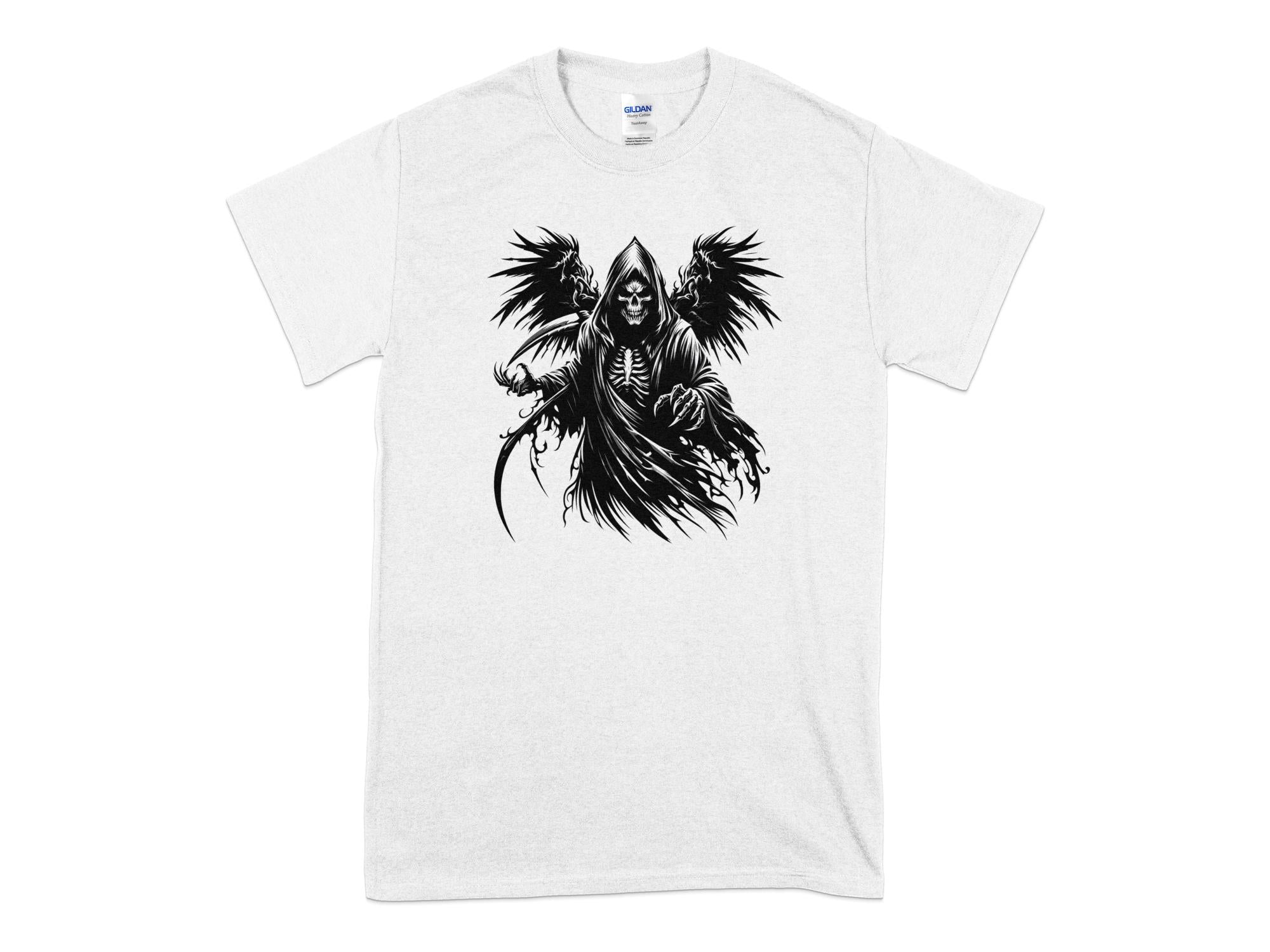 Grim Reaper - Black White Gildan T-Shirt Commemorative Talisman Unisex Tee Graphic Design