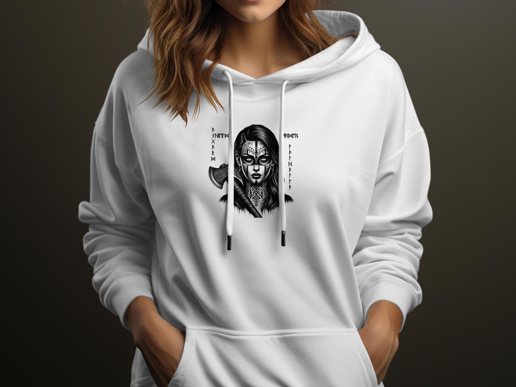 Viking Shield Maiden - Coloured Gildan Hoodie Realistic Norse Talisman Men Women Unisex Valhalla Tee Graphic Design