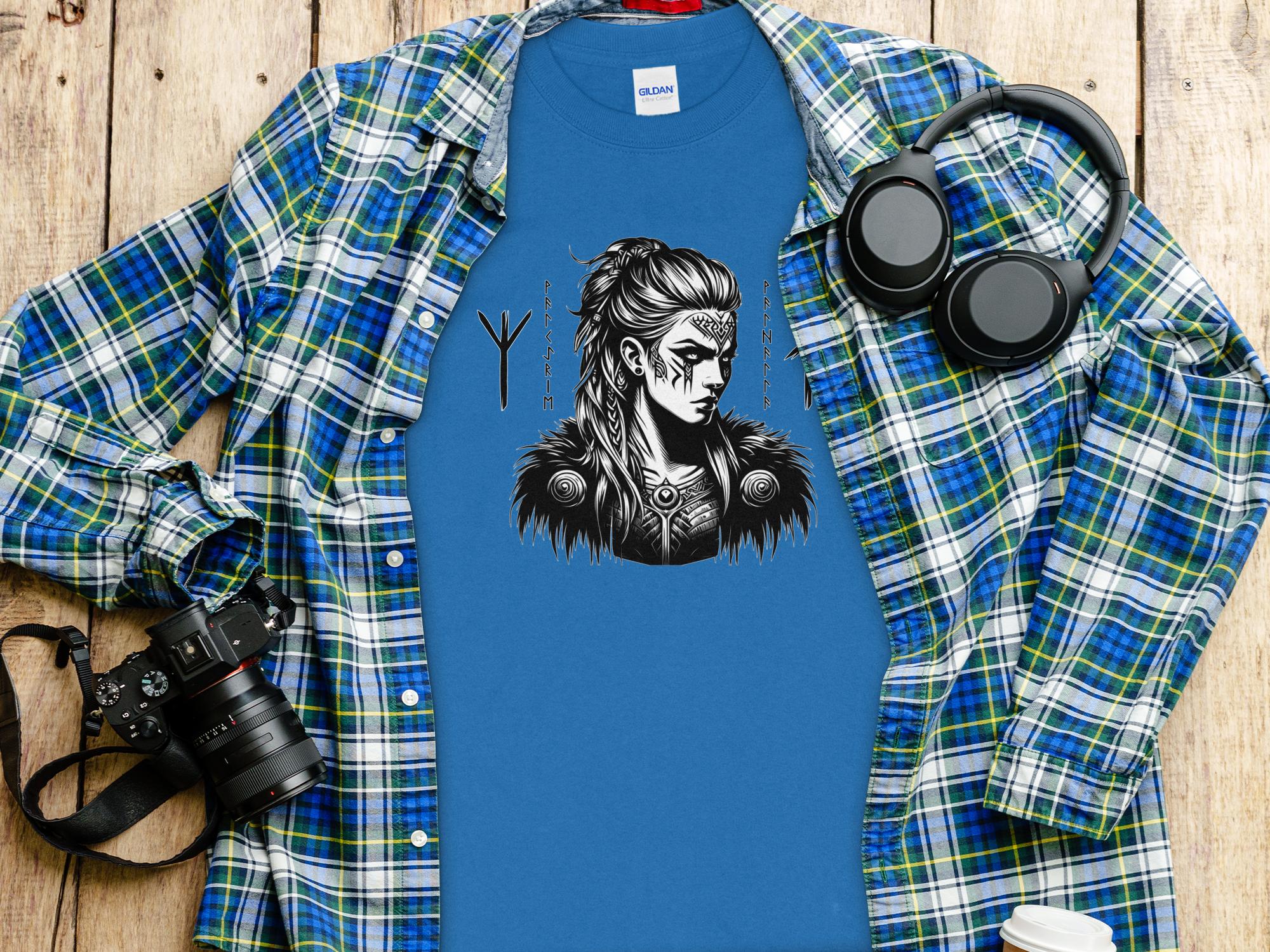 Viking Shield Maiden - Coloured Gildan Long Sleeve Realistic Norse Talisman Men Women Unisex Valhalla Tee Graphic Design