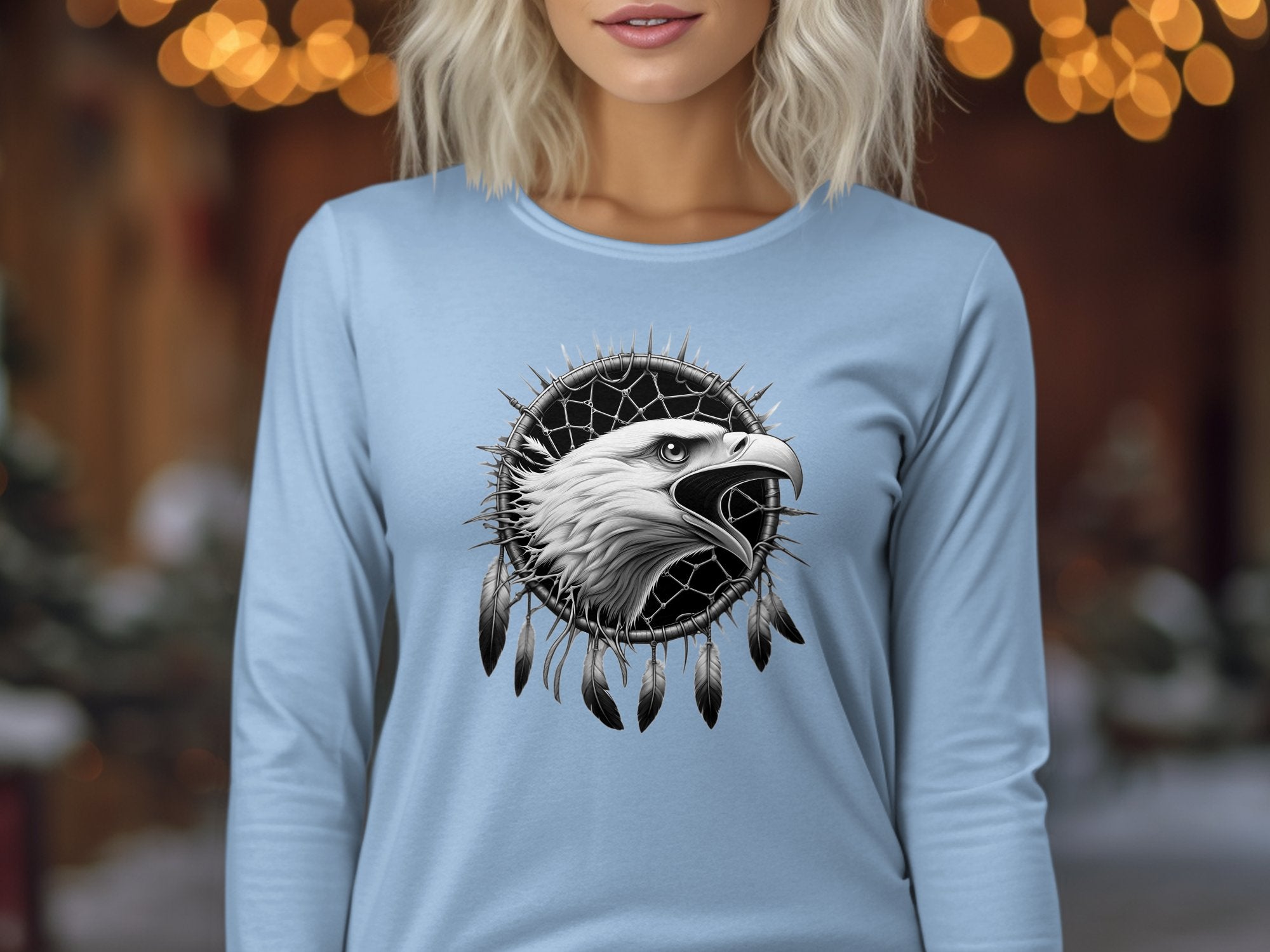 Dreamcatcher Eagle - Coloured Gildan Long Sleeve Realistic Native American Talisman Unisex Mythology Tee Graphic Design