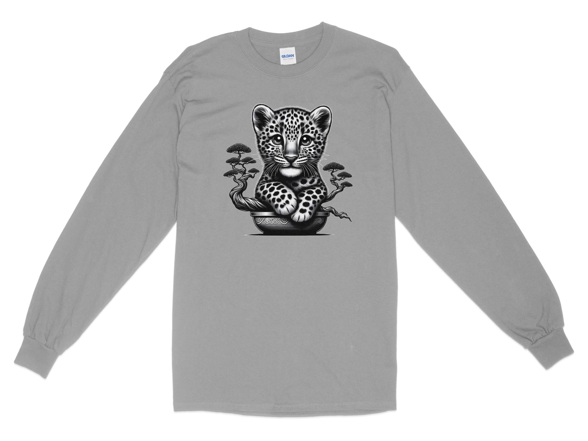 Leopard Bonsai - Coloured Gildan Long Sleeve Realistic Animal Talisman Unisex Cute Tee Graphic Design