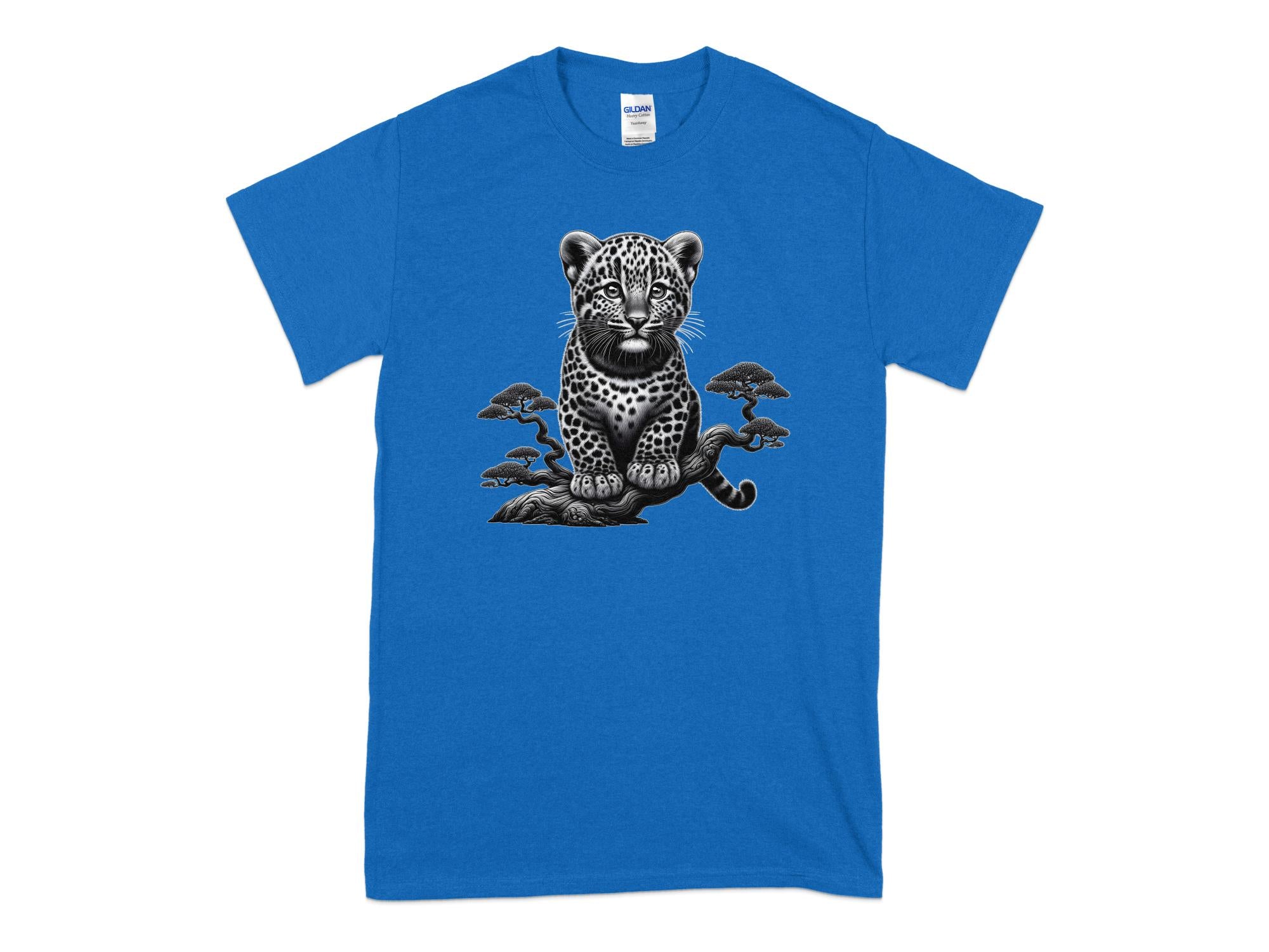 Leopard Bonsai - Coloured Gildan T-Shirt Realistic Animal Talisman Unisex Cute Tee Graphic Design