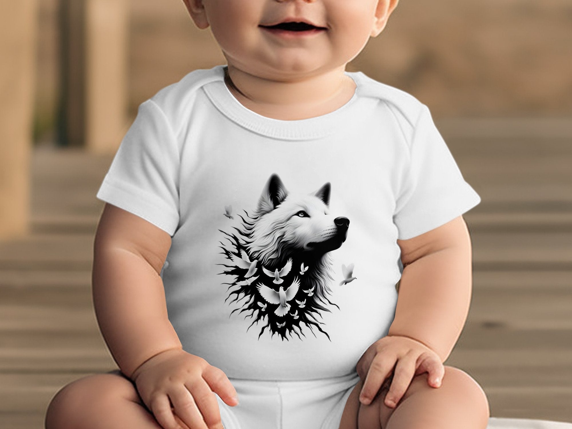 Wolf x Doves - Coloured Toddler Bodysuit Realistic Animal Talisman Unisex Tee Graphic Design