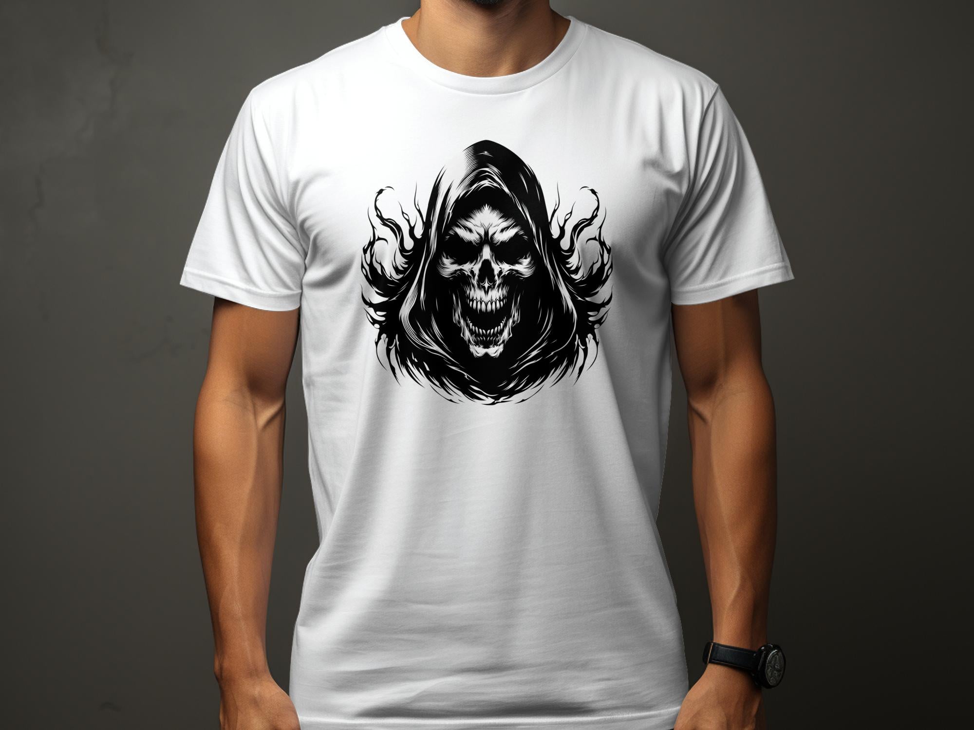 Grim Reaper - Black White Gildan T-Shirt Commemorative Talisman Unisex Tee Graphic Design