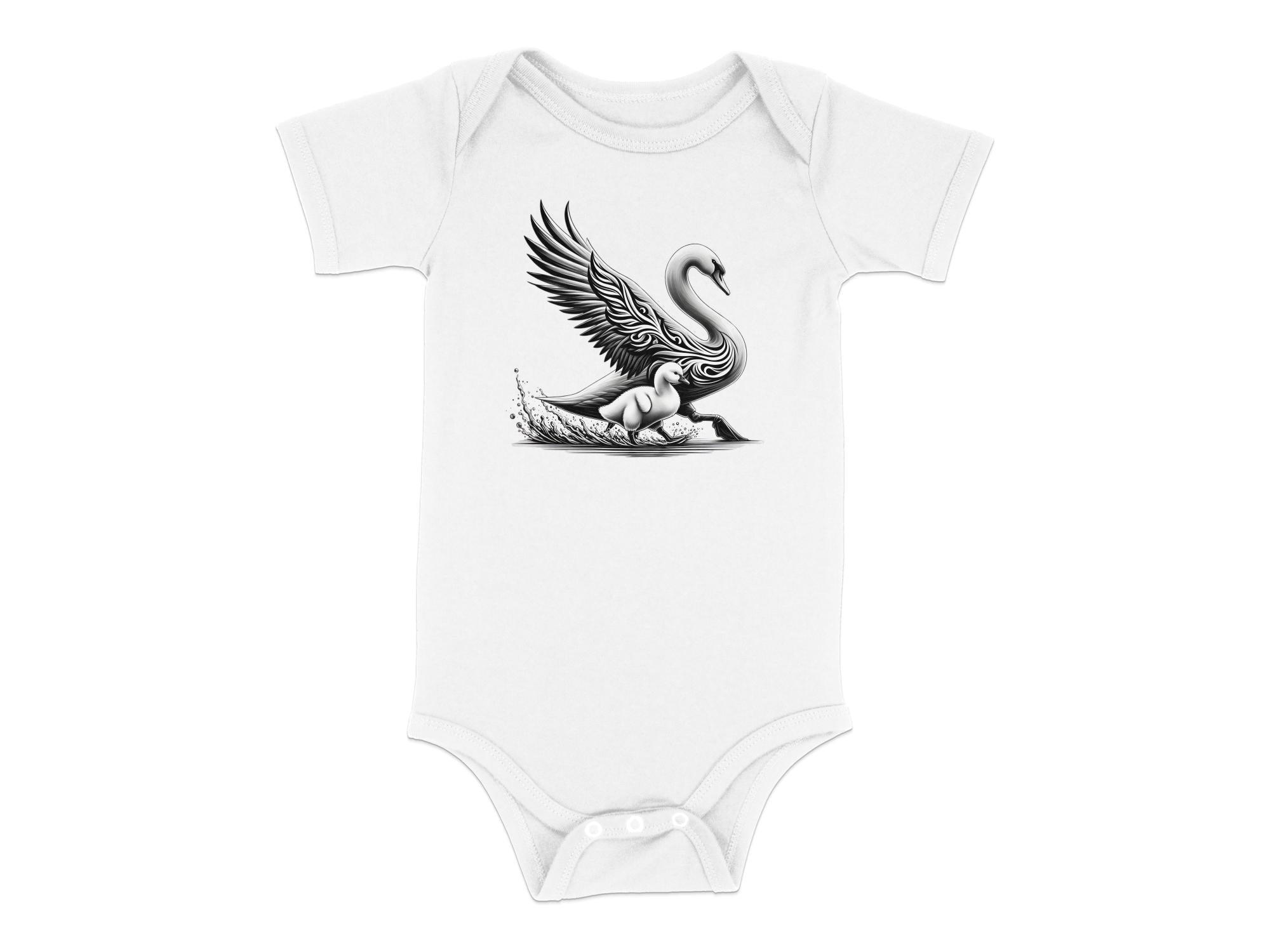 Swan & Cygnet- Black White Toddler Bodysuit Realistic Family Talisman Unisex Tee Graphic Design