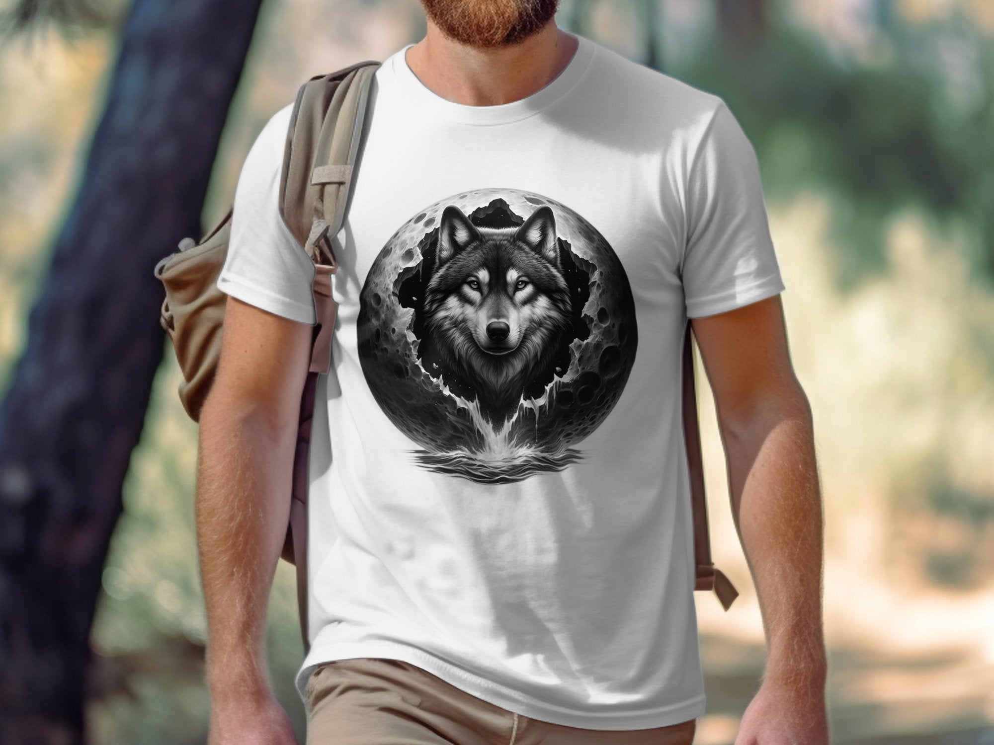 Moon Wolf - Coloured Gildan T-Shirt Realistic Animal Talisman Unisex Mythology Tee Graphic Design