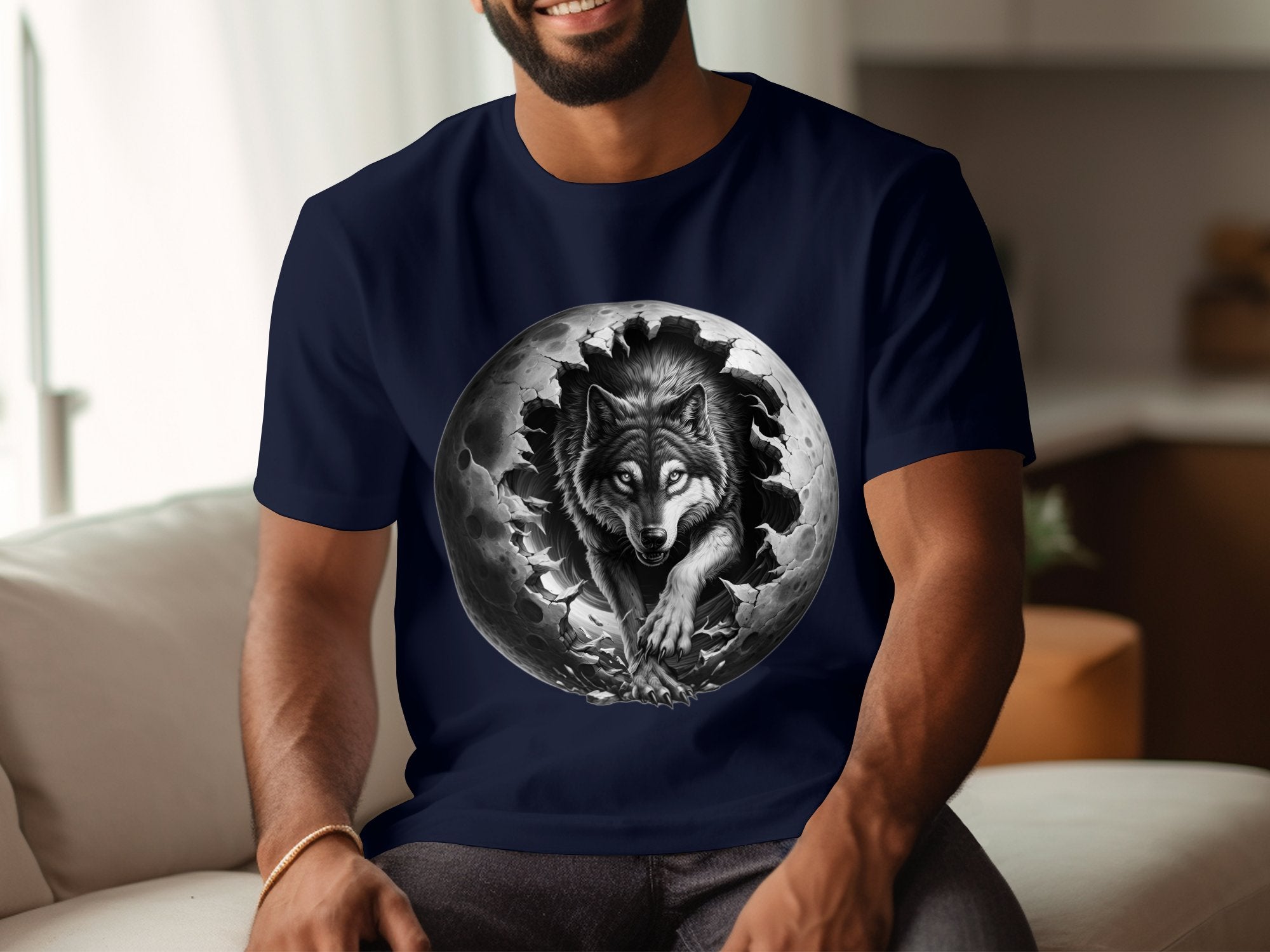 Moon Wolf - Coloured Gildan T-Shirt Realistic Animal Talisman Unisex Mythology Tee Graphic Design