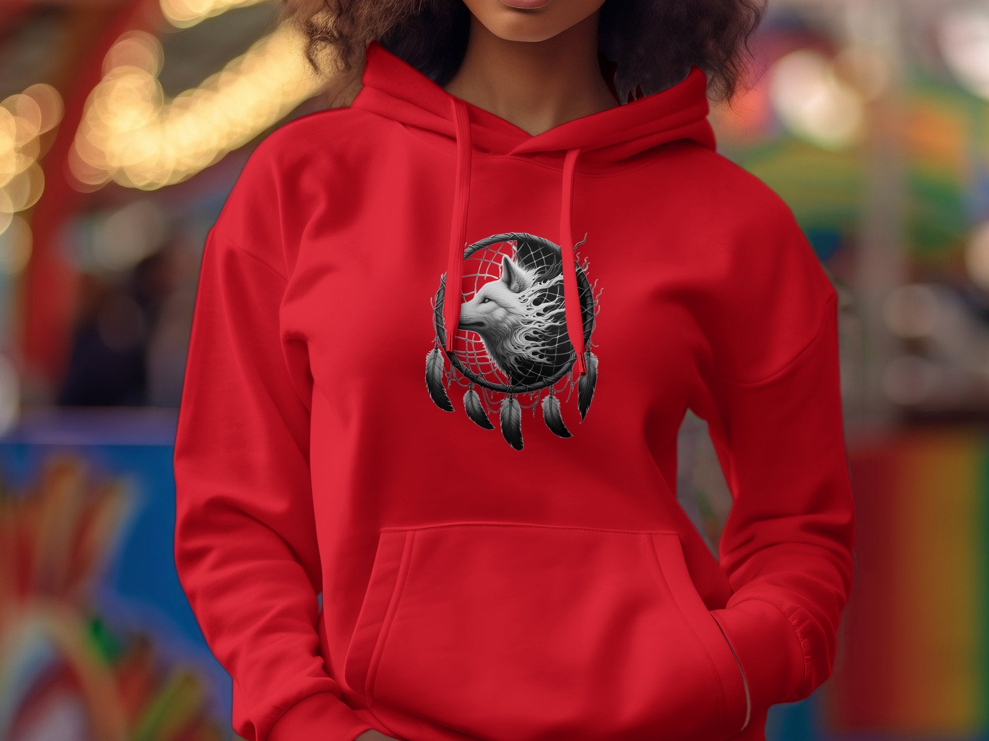 Dreamcatcher Wolf - Coloured Gildan Hoodie Realistic Native American Talisman Unisex Mythology Tee Graphic Design