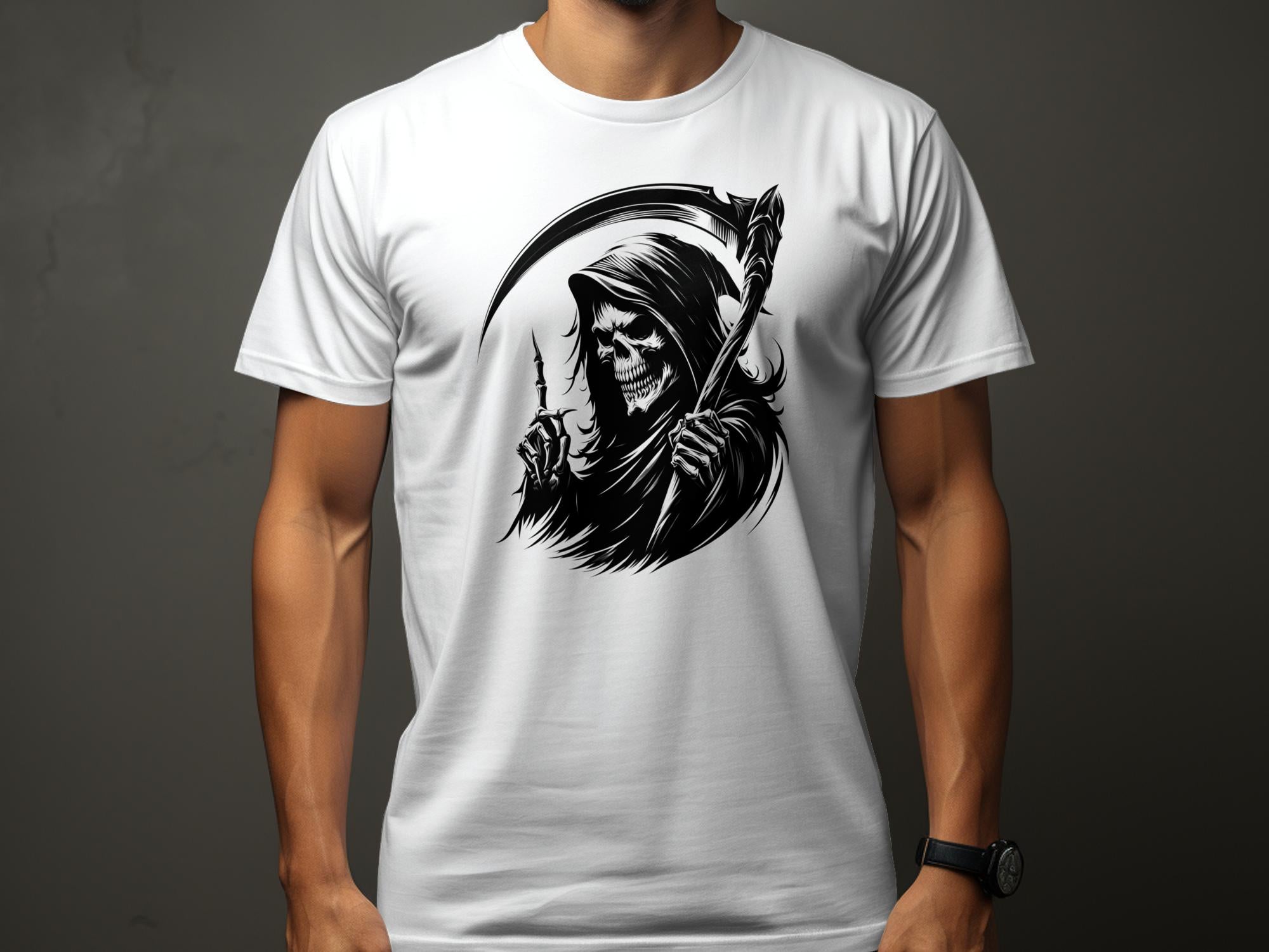 Grim Reaper - Black White Gildan T-Shirt Commemorative Talisman Unisex Tee Graphic Design