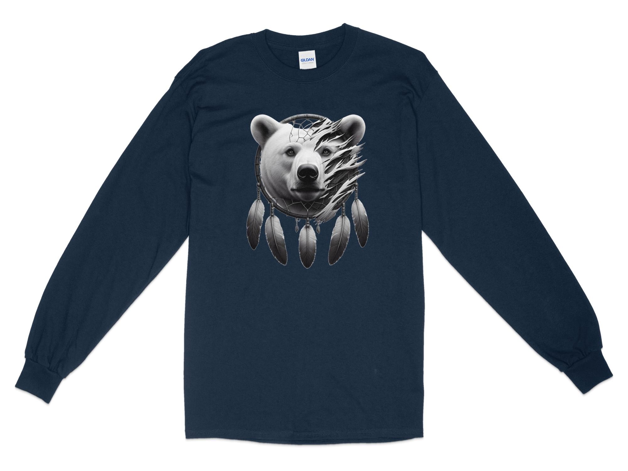 Dreamcatcher Bear - Coloured Gildan Long Sleeve Realistic Native American Talisman Unisex Mythology Tee Graphic Design