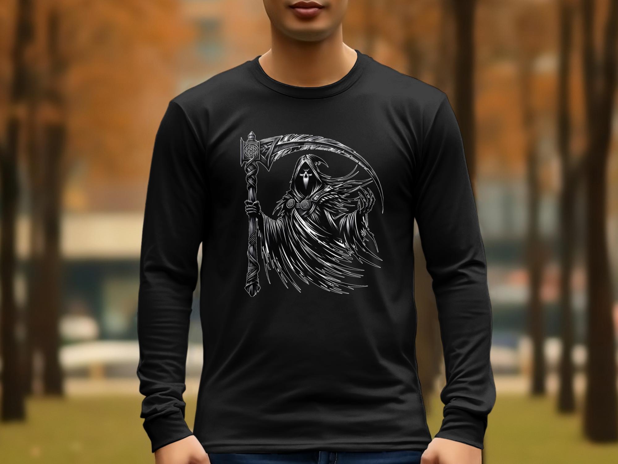 Grim Reaper - Black White Gildan Long Sleeve Commemorative Talisman Unisex Tee Graphic Design