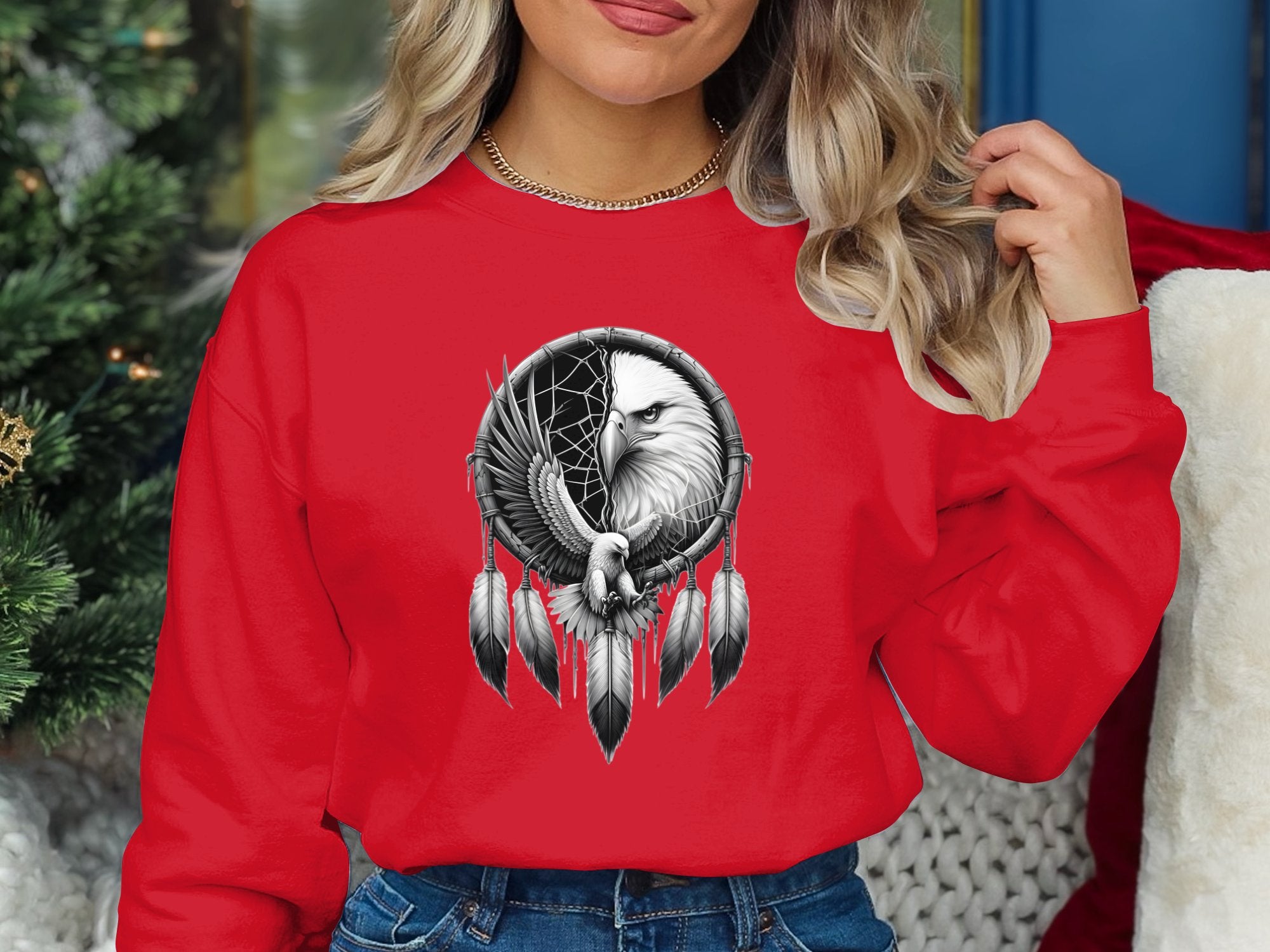 Dreamcatcher Eagle - Coloured Gildan Sweatshirt Realistic Native American Talisman Unisex Mythology Tee Graphic Design