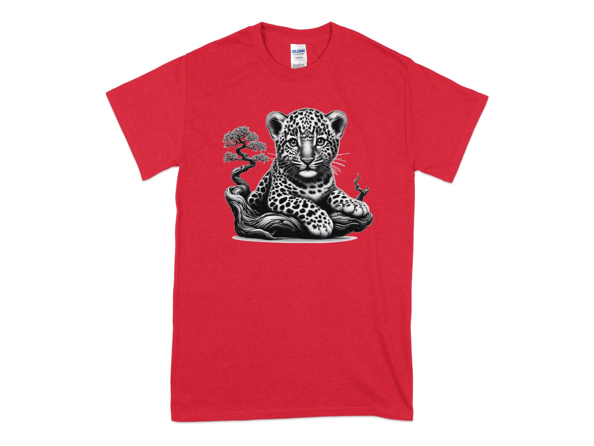 Leopard Bonsai - Coloured Gildan T-Shirt Realistic Animal Talisman Unisex Cute Tee Graphic Design