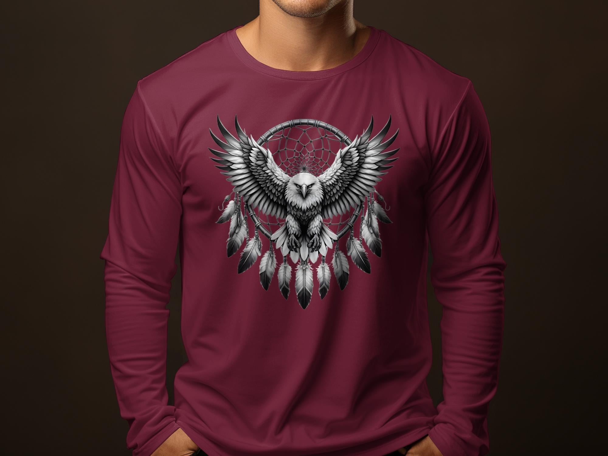 Dreamcatcher Eagle - Coloured Gildan Long Sleeve Realistic Native American Talisman Unisex Mythology Tee Graphic Design