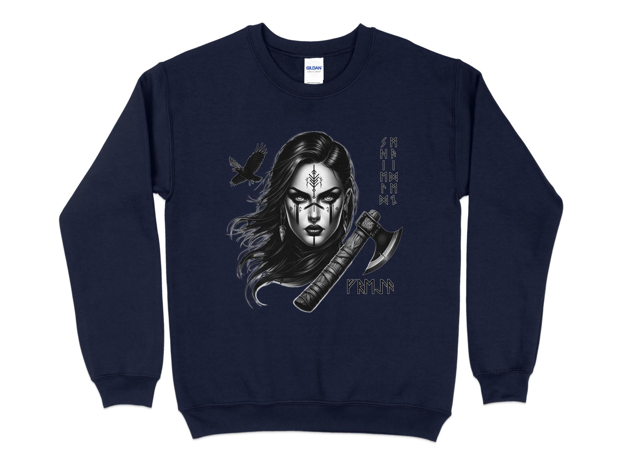 Viking Shield Maiden - Coloured Gildan Sweatshirt Realistic Norse Talisman Men Women Unisex Valhalla Tee Graphic Design