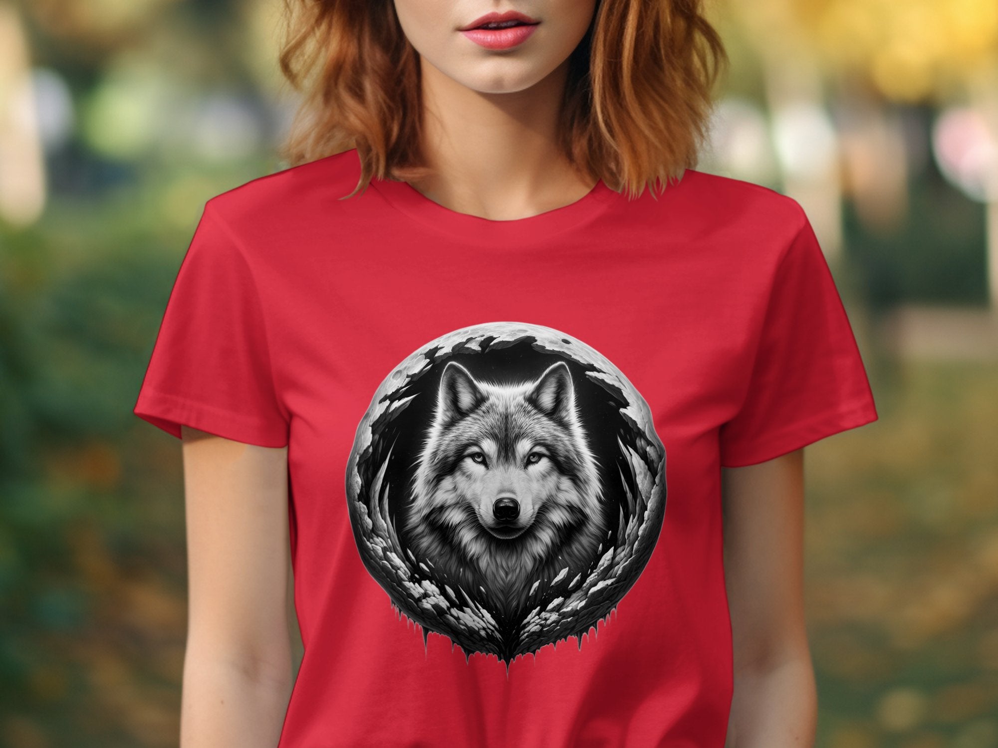 Moon Wolf - Coloured Gildan T-Shirt Realistic Animal Talisman Unisex Mythology Tee Graphic Design