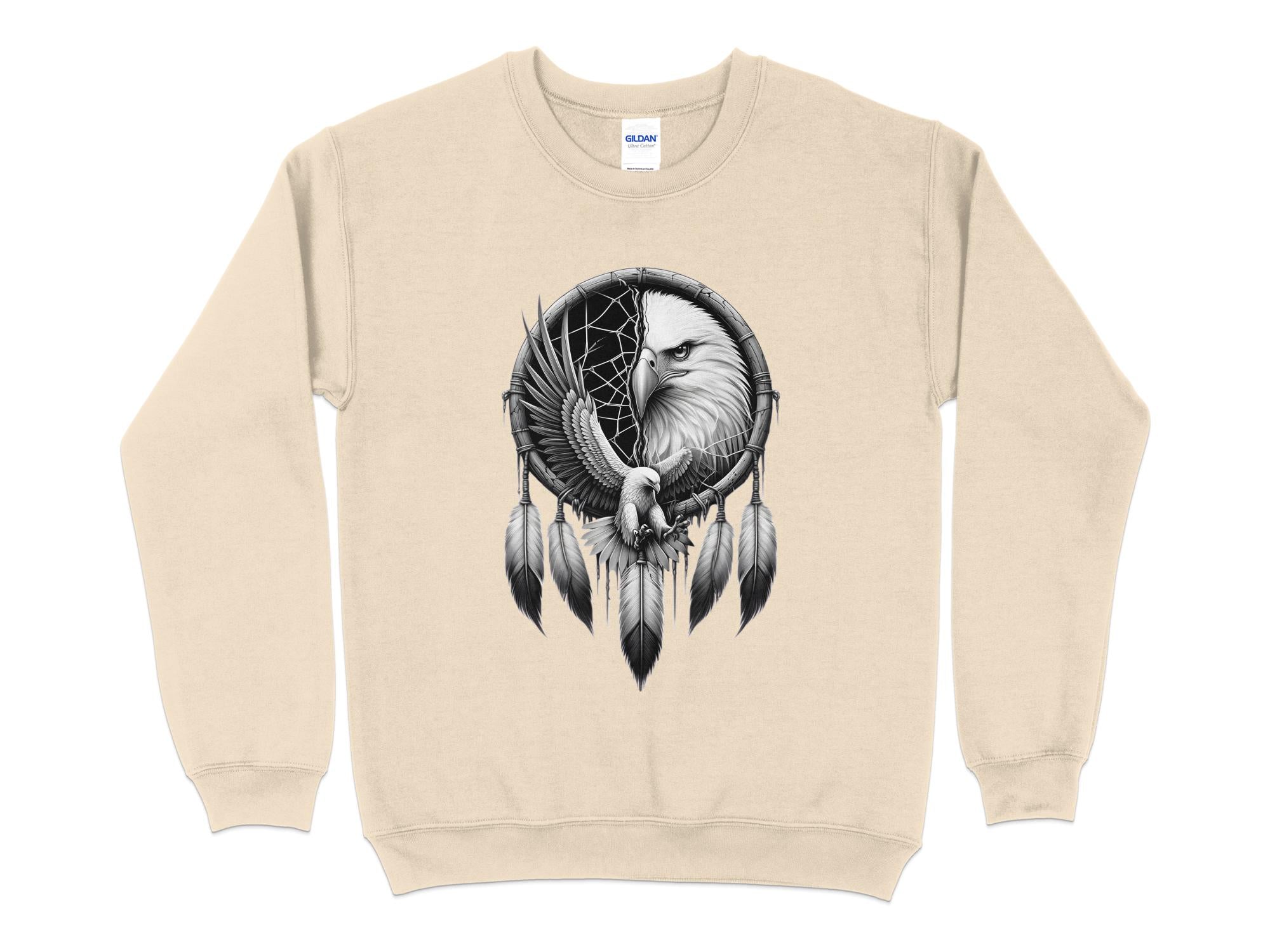 Dreamcatcher Eagle - Coloured Gildan Sweatshirt Realistic Native American Talisman Unisex Mythology Tee Graphic Design