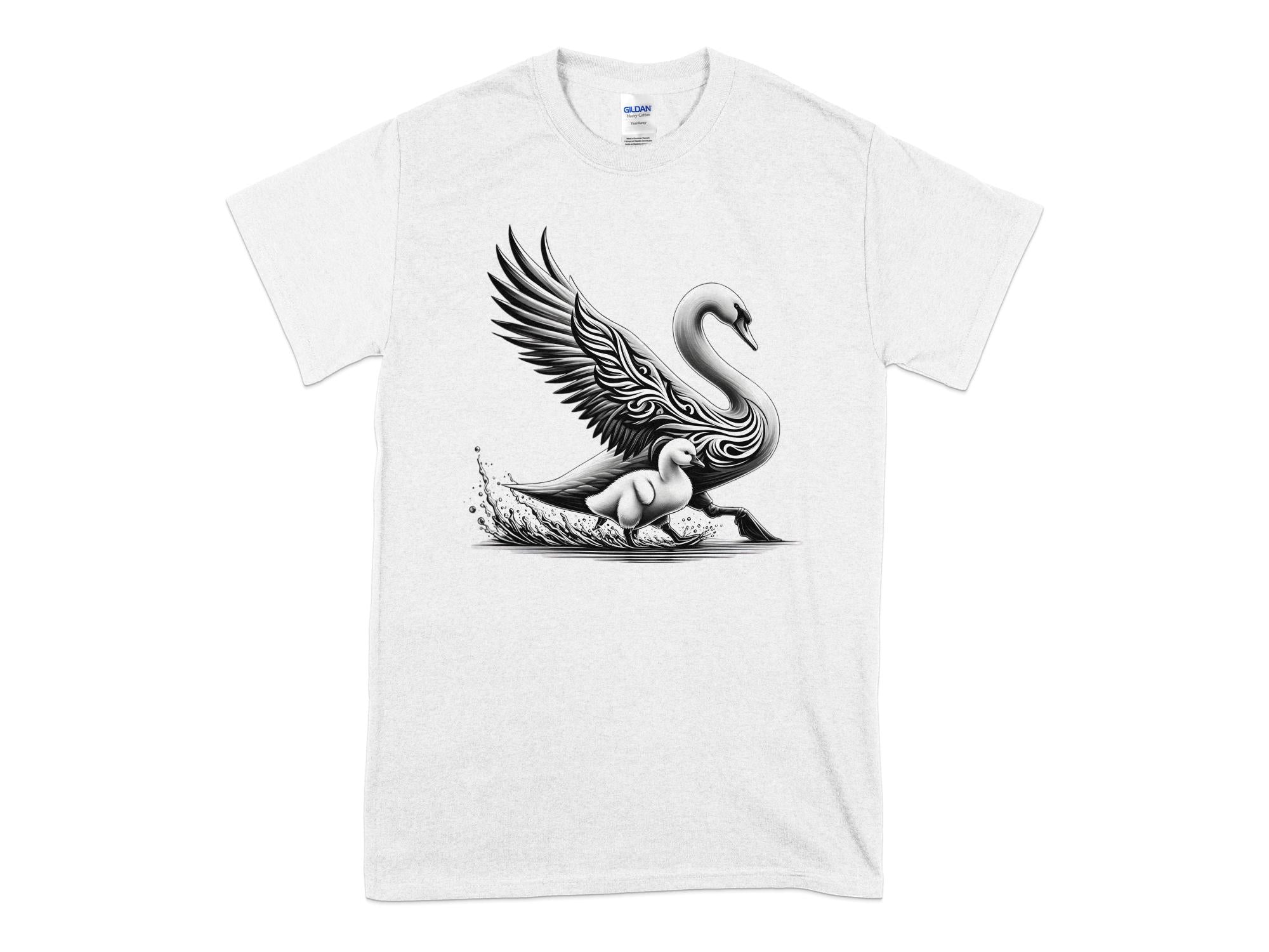 Swan & Cygnet- Black White Gildan T-Shirt Realistic Family Talisman Unisex Tee Graphic Design