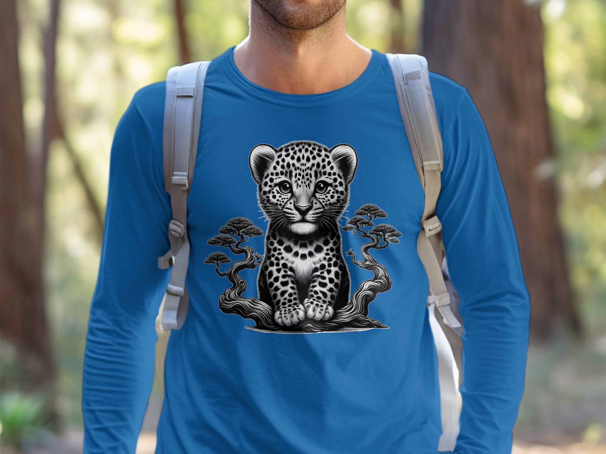 Leopard Bonsai - Coloured Gildan Long Sleeve Realistic Animal Talisman Unisex Cute Tee Graphic Design