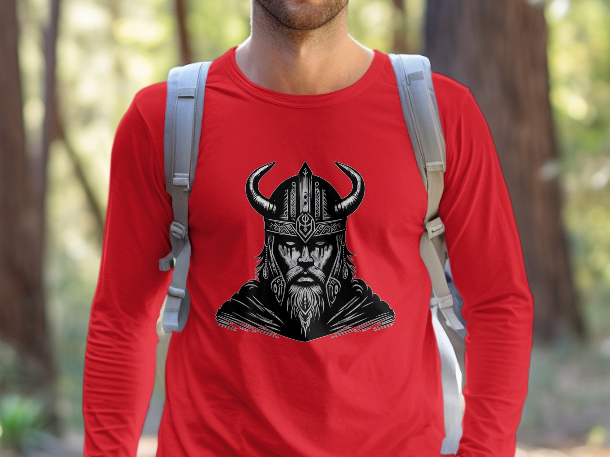 Viking Iron Will - Coloured Gildan Long Sleeve Realistic Norse Talisman Men Women Unisex Valhalla Tee Graphic Design