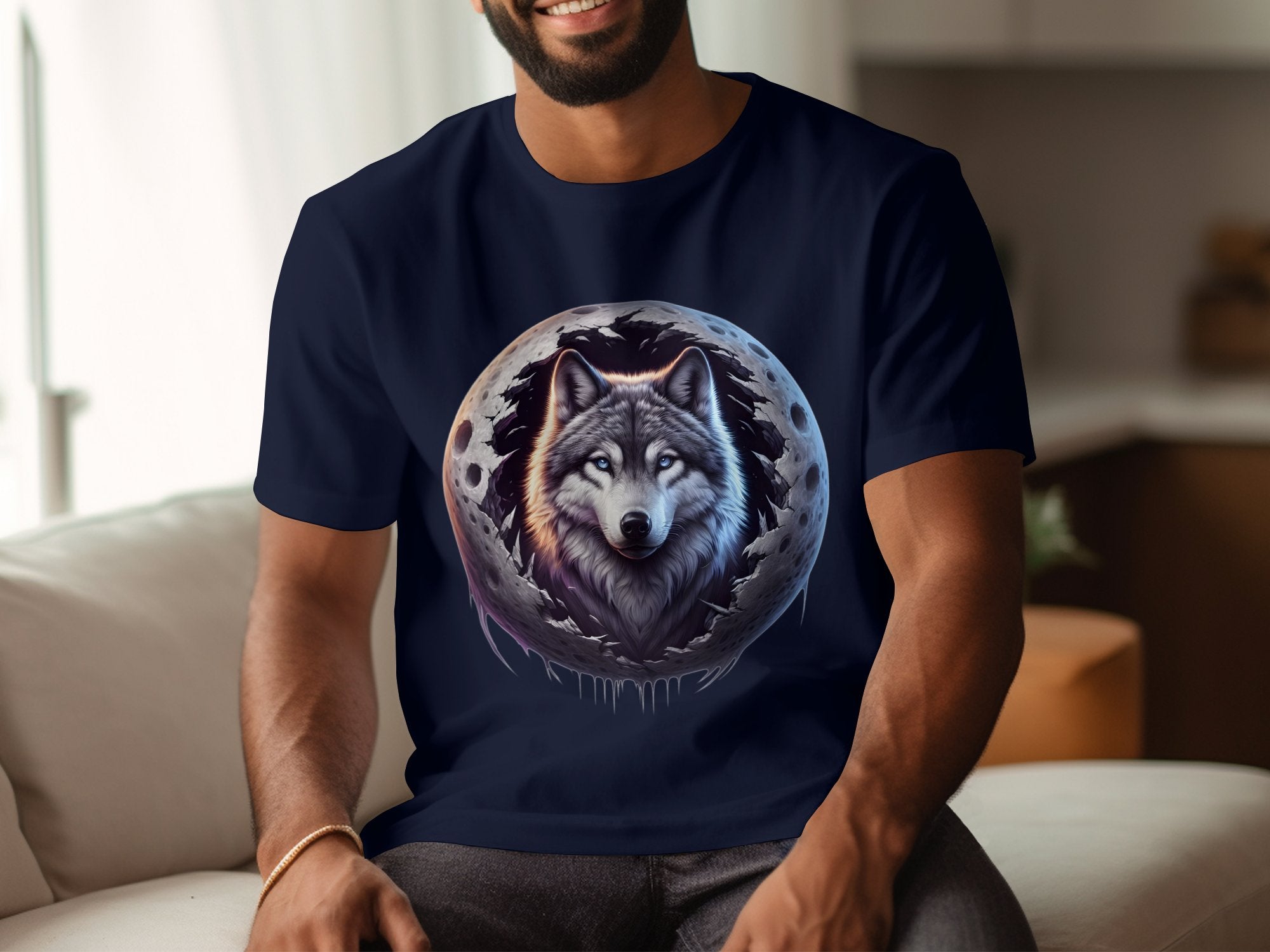 Moon Wolf - T-Shirt Realistic Full Colour Animal Talisman Unisex Mythology Tee Gildan Graphic Design