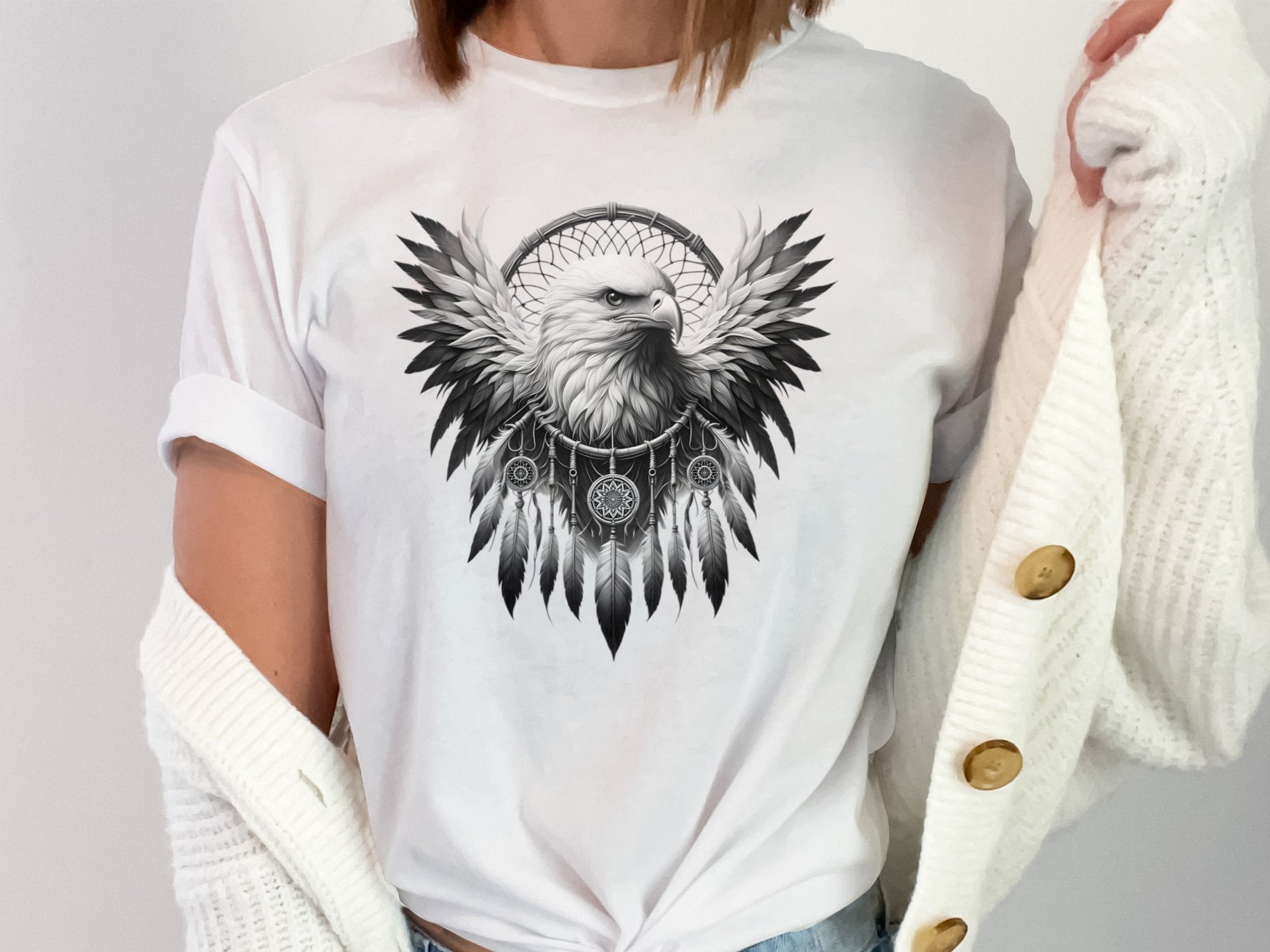 Dreamcatcher Eagle - Coloured Gildan T-Shirt Realistic Native American Talisman Unisex Mythology Tee Graphic Design