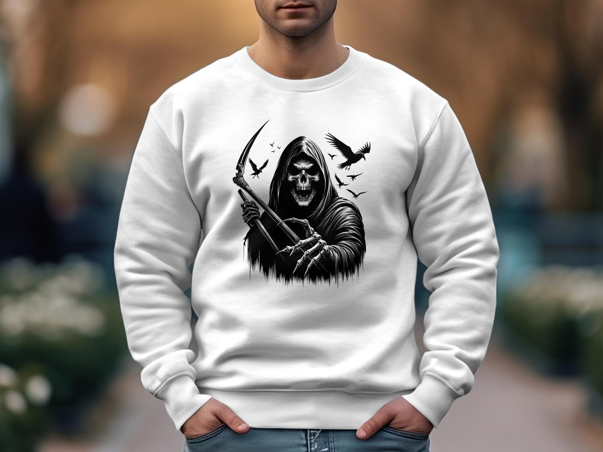 Grim Reaper - Black White Gildan Sweatshirt Commemorative Talisman Unisex Tee Graphic Design