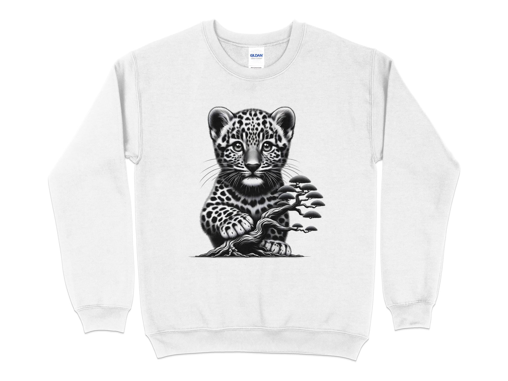 Leopard Bonsai - Coloured Gildan Sweatshirt Realistic Animal Talisman Unisex Cute Tee Graphic Design