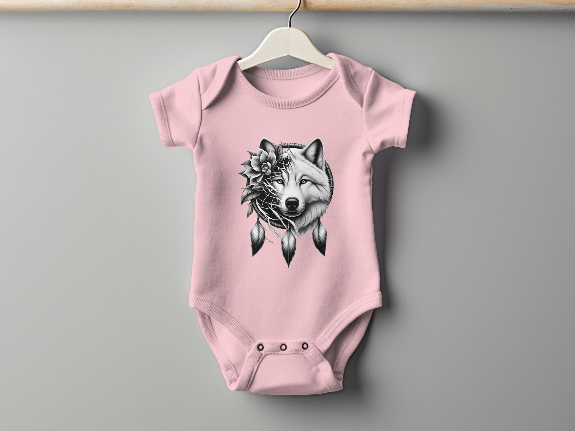 Dreamcatcher Wolf - Coloured Toddler Bodysuit Realistic Native American Talisman Unisex Mythology Tee Graphic Design